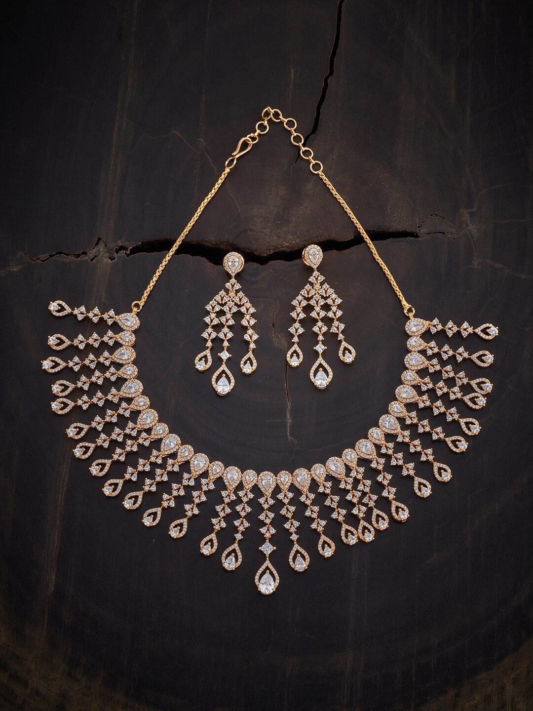 

Kushal's Fashion Jewellery Gold-Plated White CZ Stone-Studded Jewellery Set