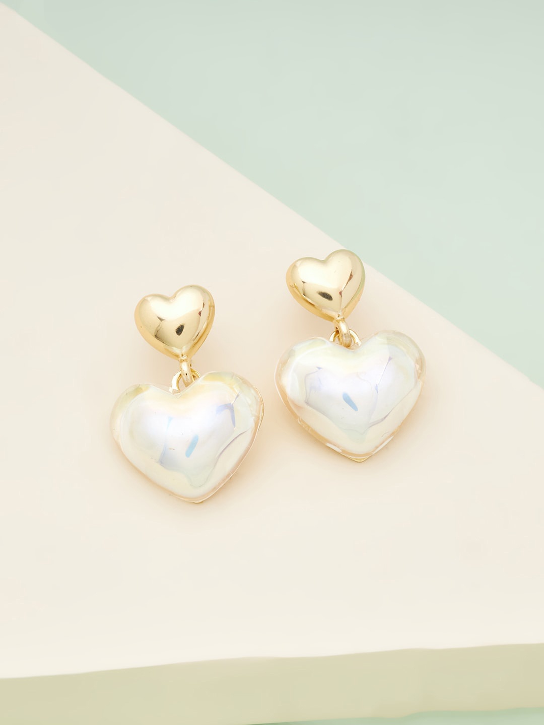 

Kushal's Fashion Jewellery Gold-Toned Heart Shaped Drop Earrings with stones