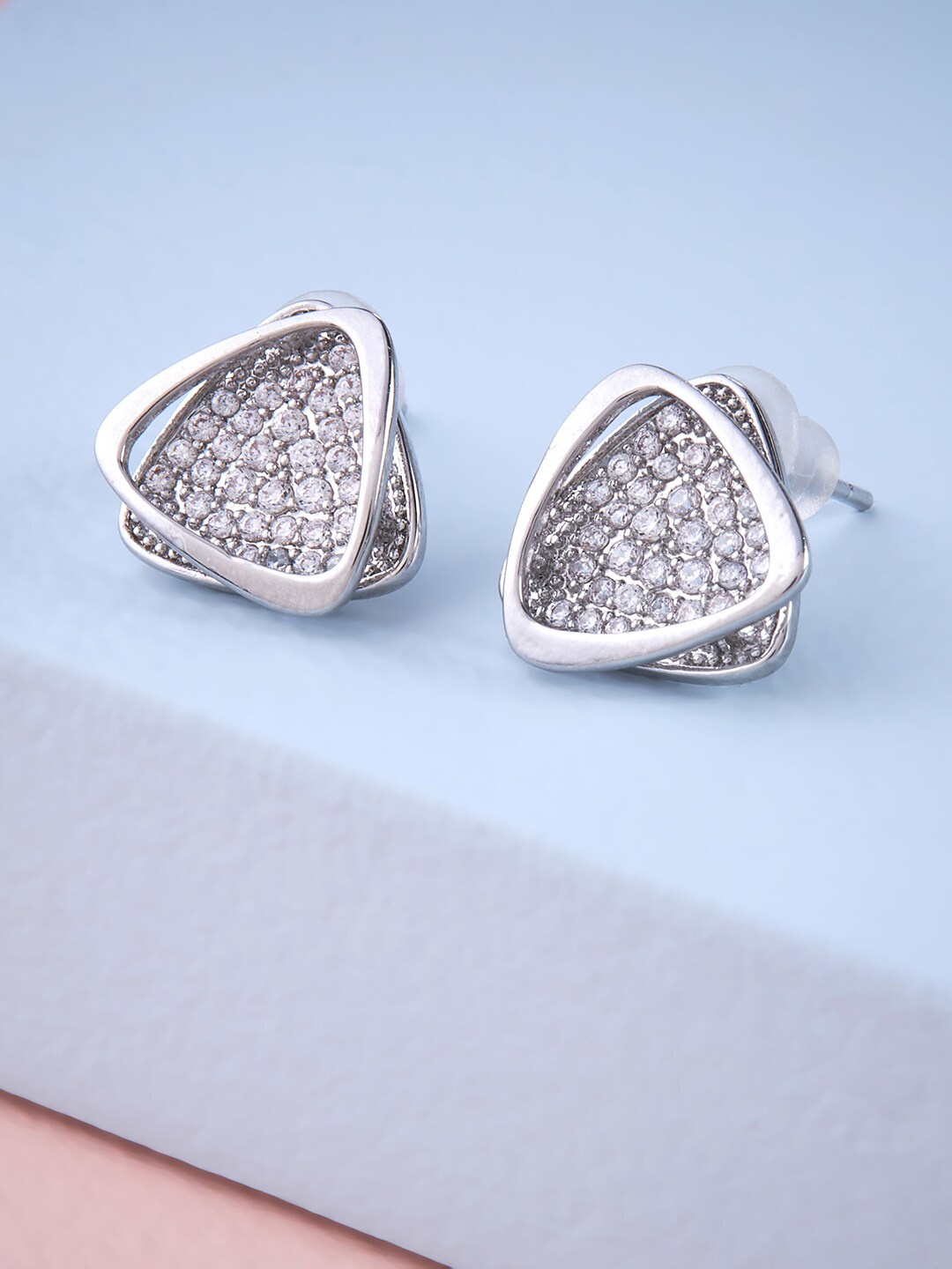 

Kushal's Fashion Jewellery White Triangular Studs Earrings