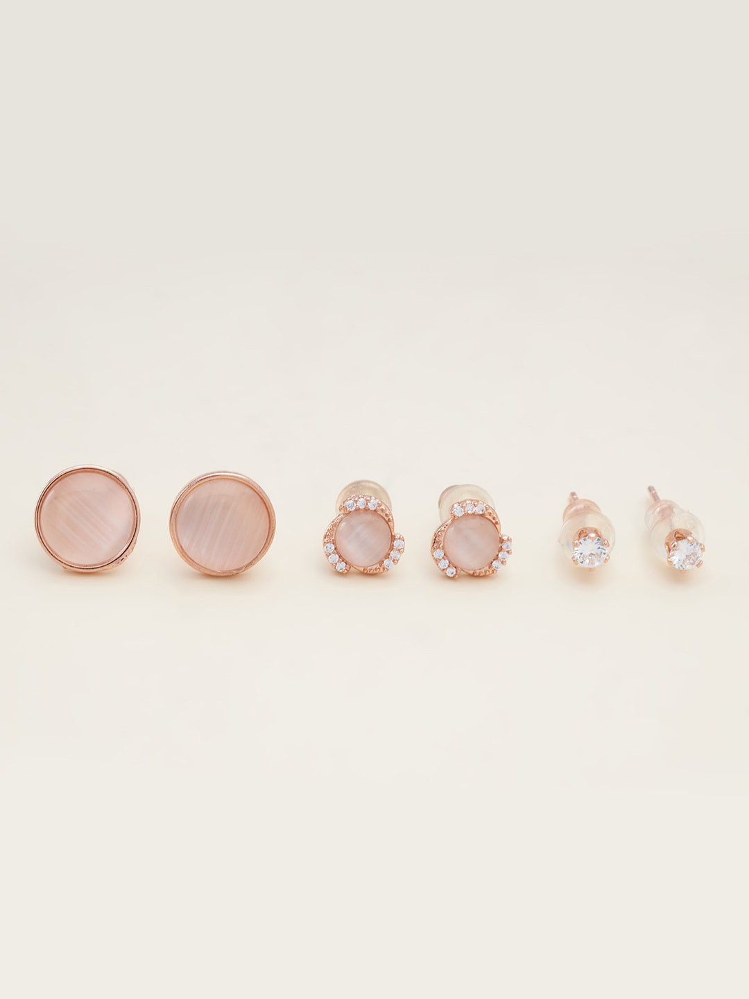 

Kushal's Fashion Jewellery Pack Of 3 Rose-Gold Plated Circular Studs Earrings
