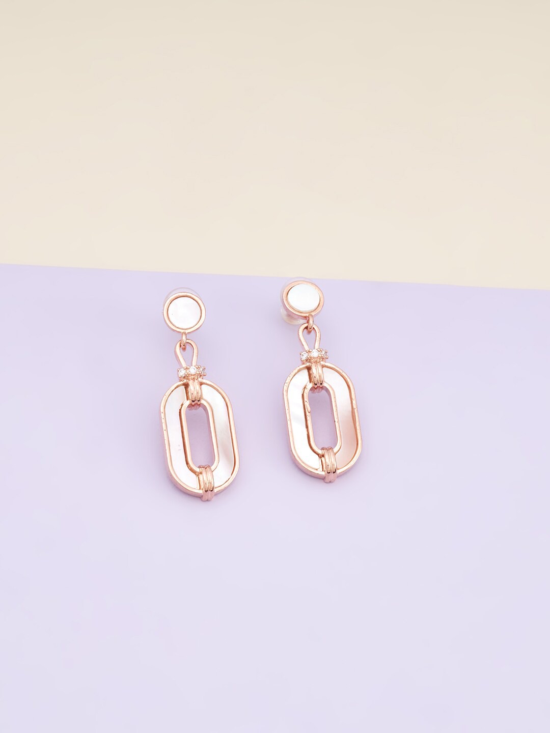 

Kushal's Fashion Jewellery Rose Gold Quirky Drop Stone Studded Earrings