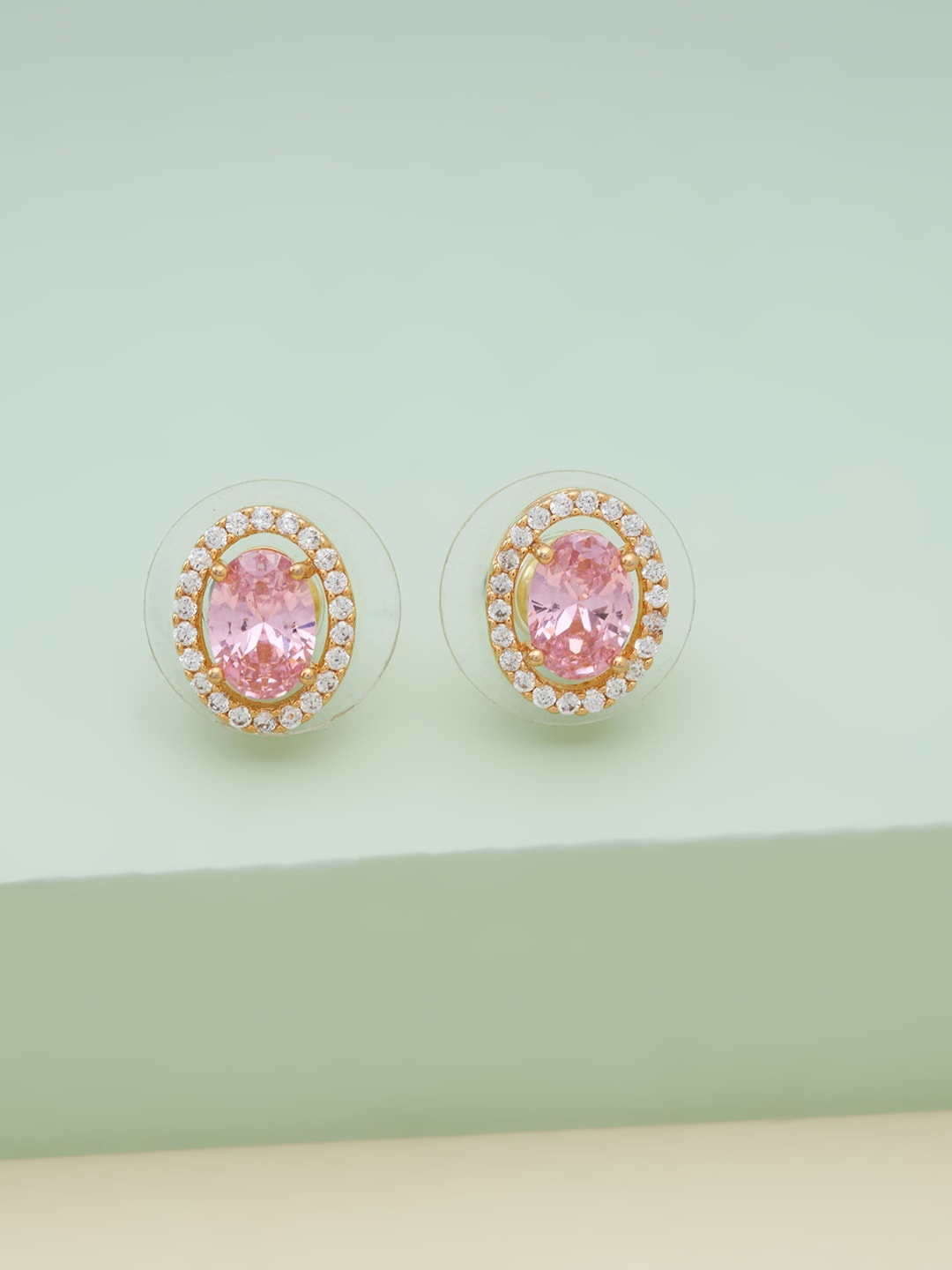 

Kushal's Fashion Jewellery Pink Oval Studs Earrings