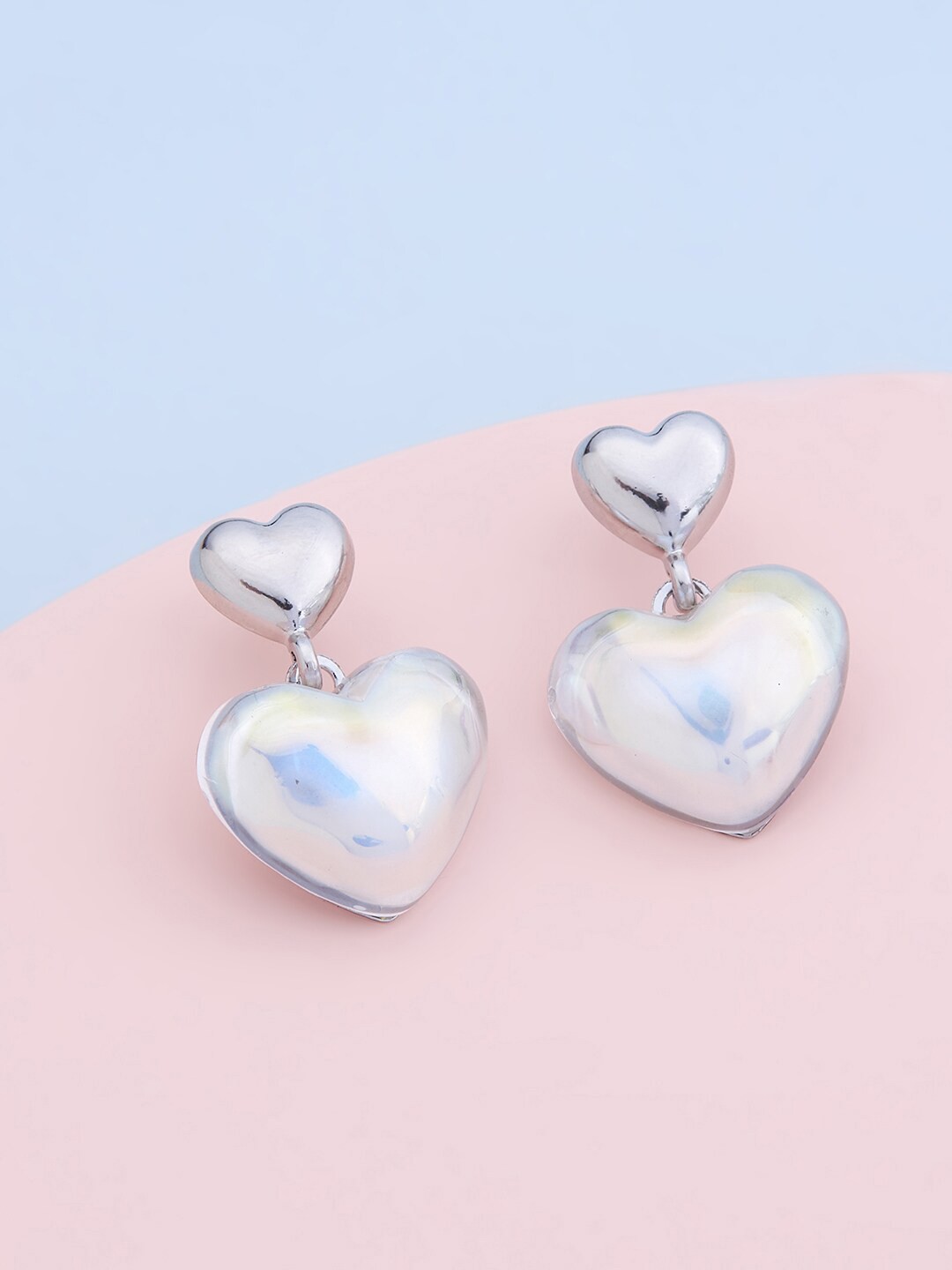 

Kushal's Fashion Jewellery White & Silver-Plated Heart Shaped Drop Earrings