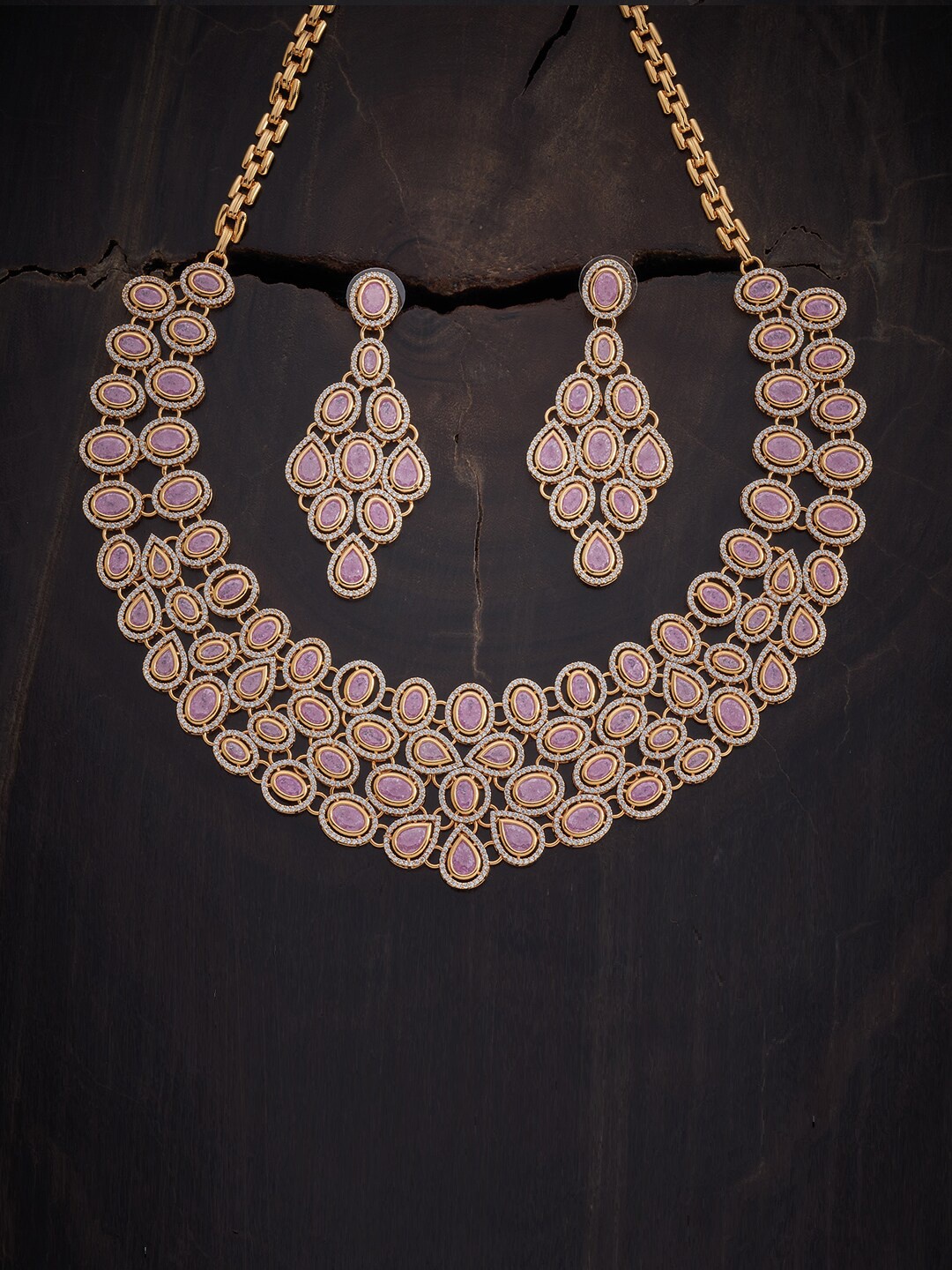 

Kushal's Fashion Jewellery Gold-Plated Pink CZ-Studded & Beaded Jewellery Set