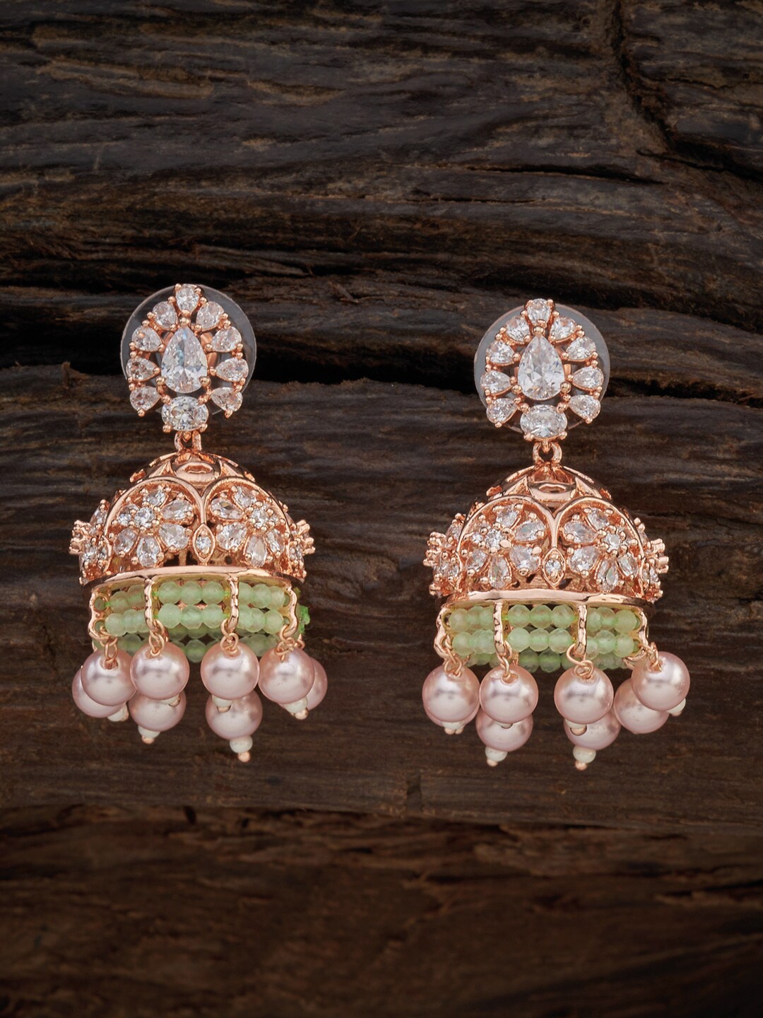 

Kushal's Fashion Jewellery Rose-Gold Plated Floral Jhumkas Earrings
