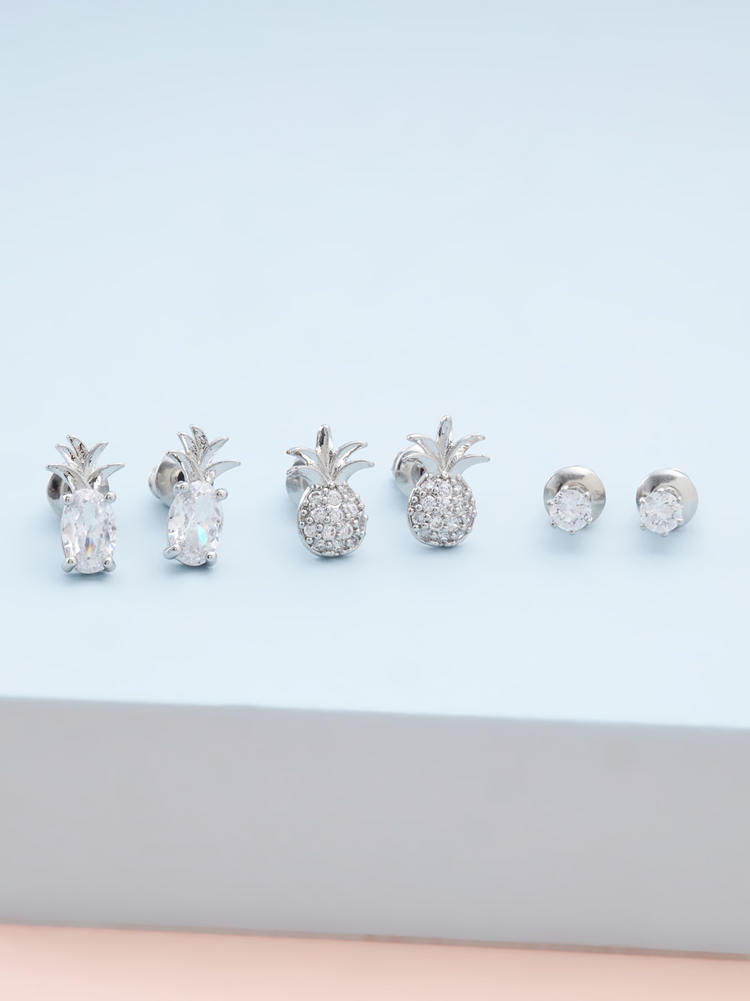 

Kushal's Fashion Jewellery Pack Of 3 Silver-Plated Contemporary Studs Earrings