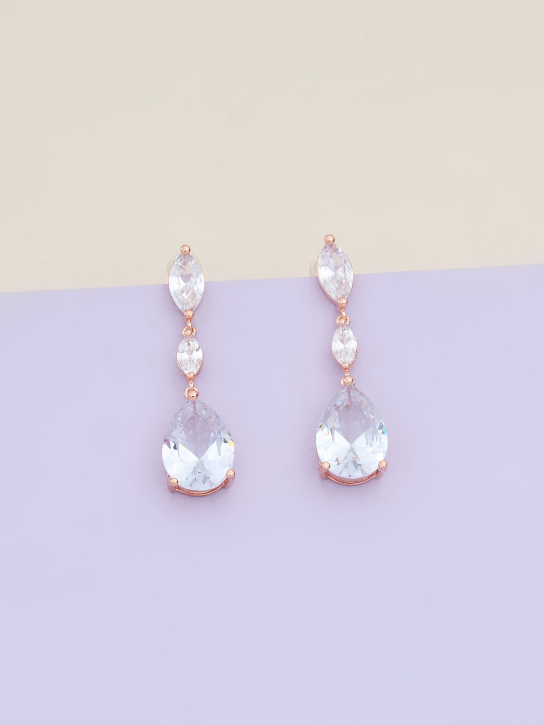 

Kushal's Fashion Jewellery White & Rose Gold Contemporary Drop Earrings