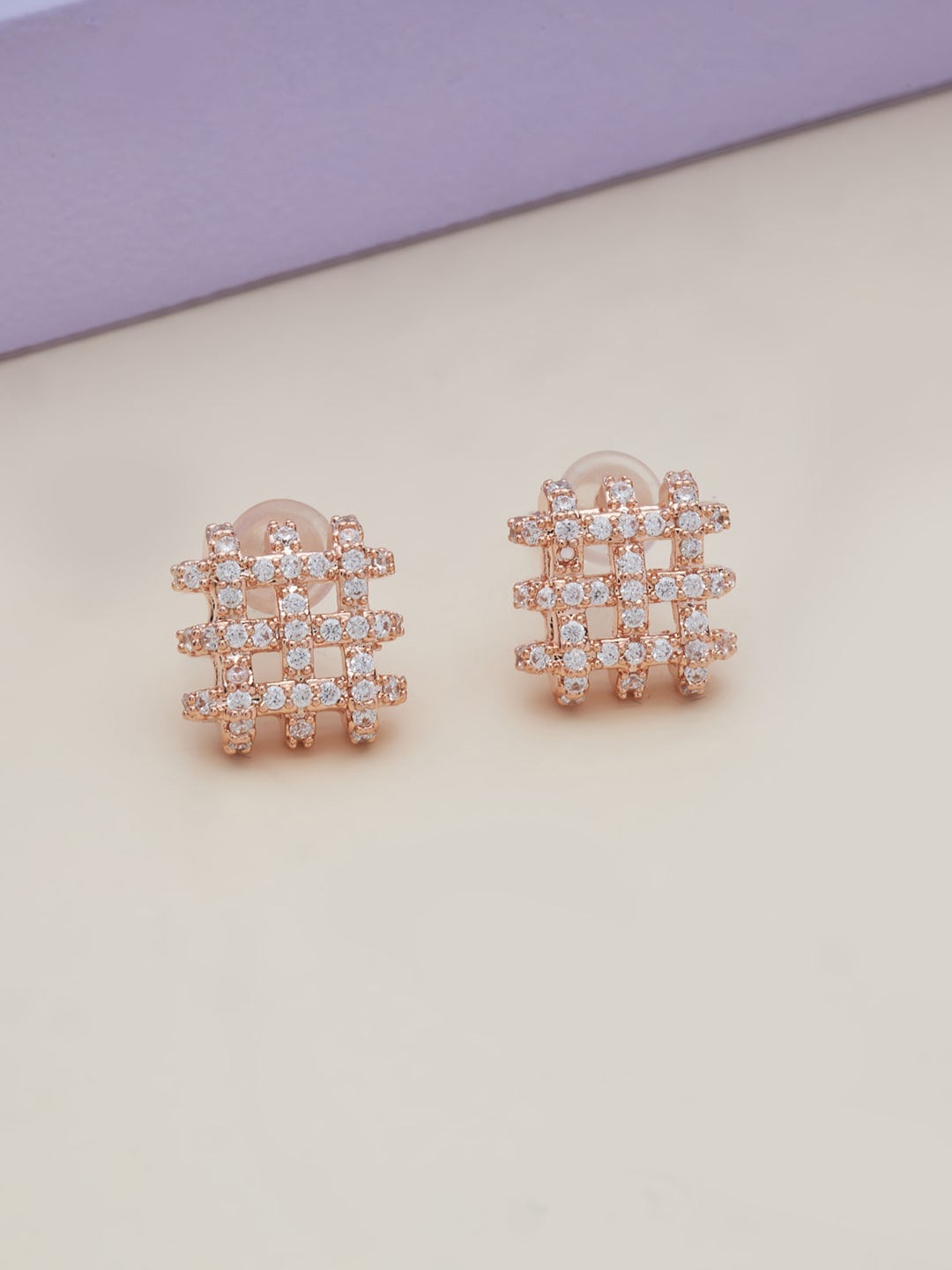 

Kushal's Fashion Jewellery Rose-Gold Plated Square Studs Earrings