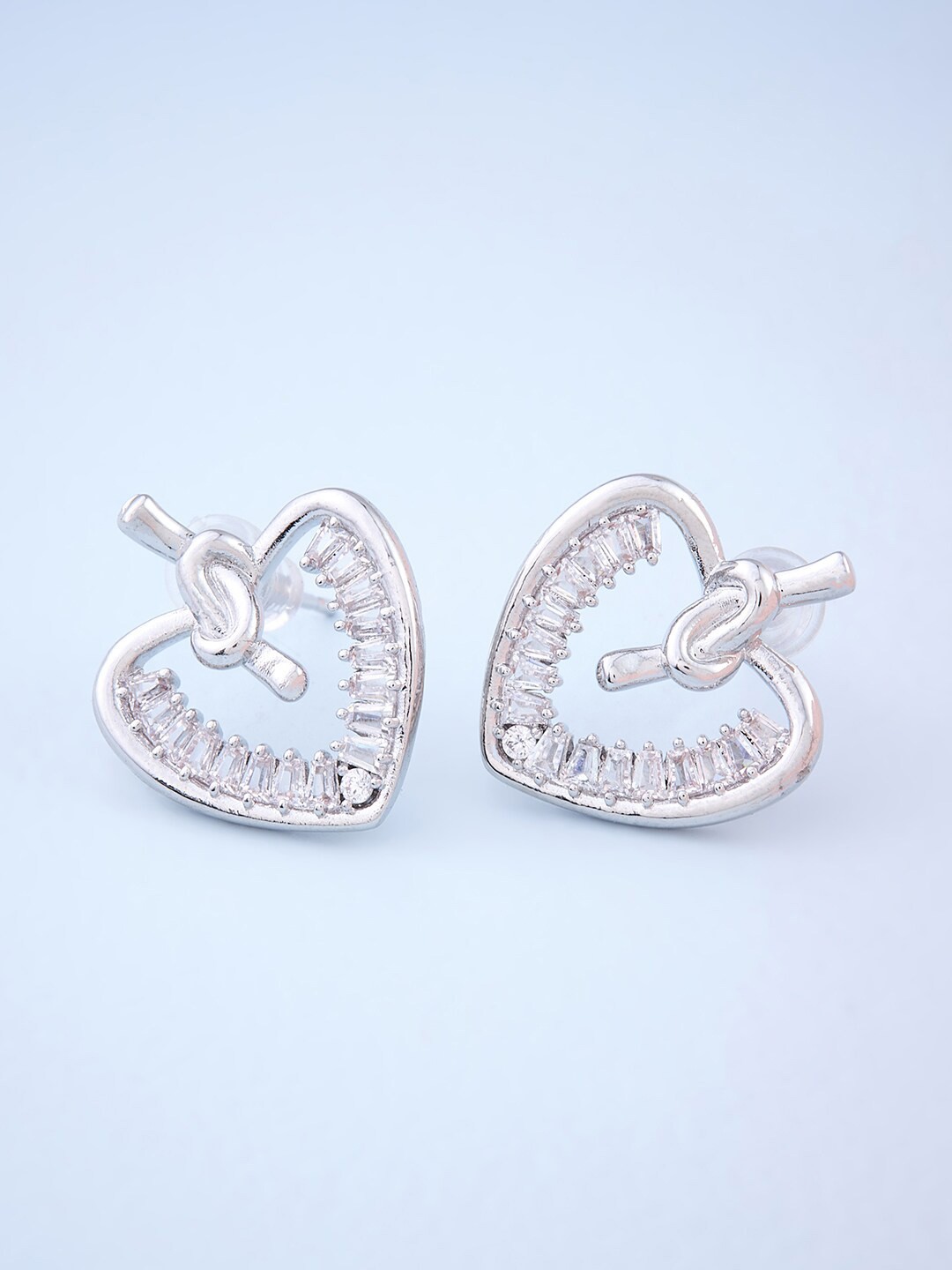 

Kushal's Fashion Jewellery White & Silver-Plated Heart Shaped Studs Earrings