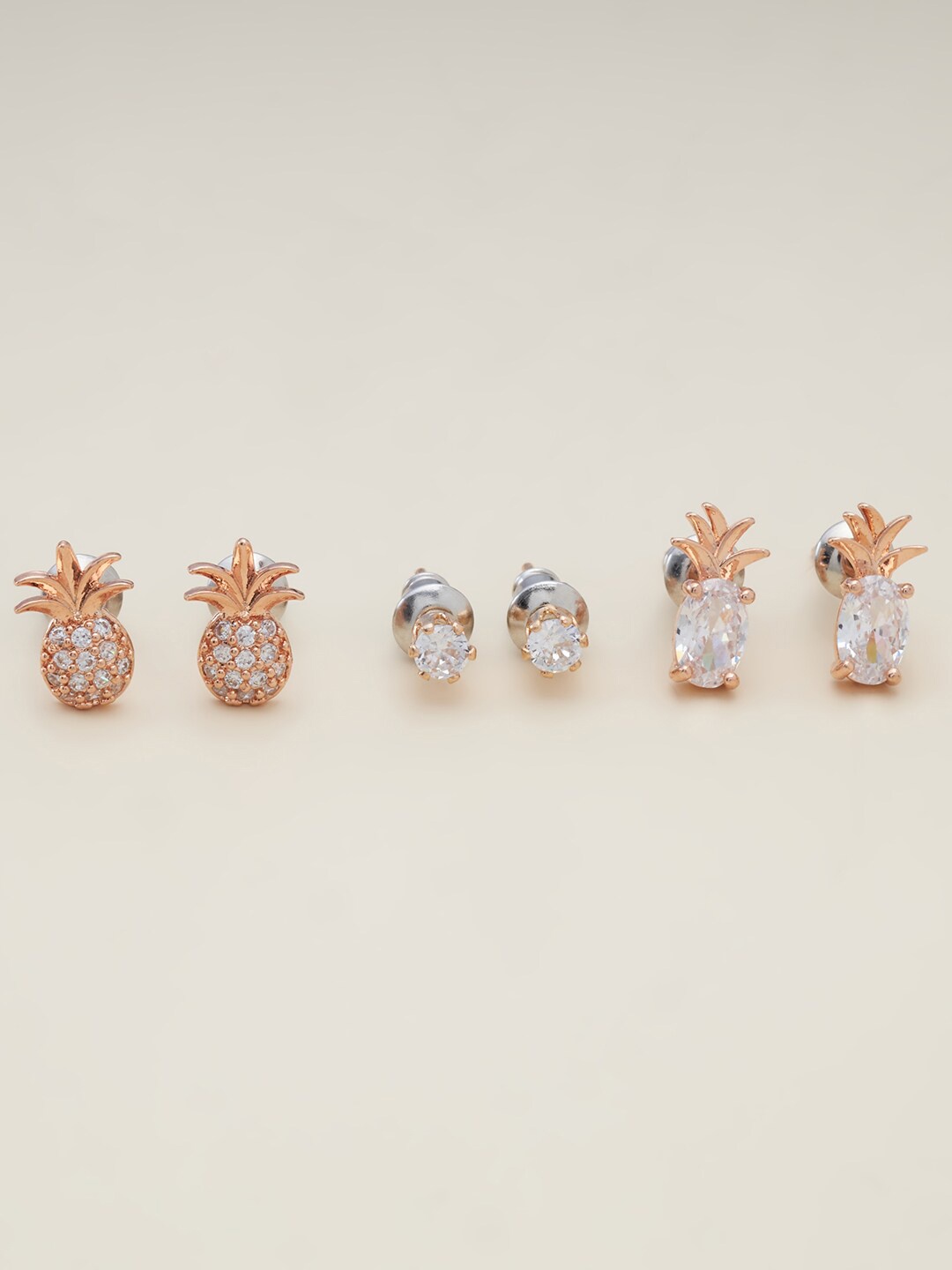 

Kushal's Fashion Jewellery Pack Of 3 White & Gold-Toned Contemporary Studs Earrings