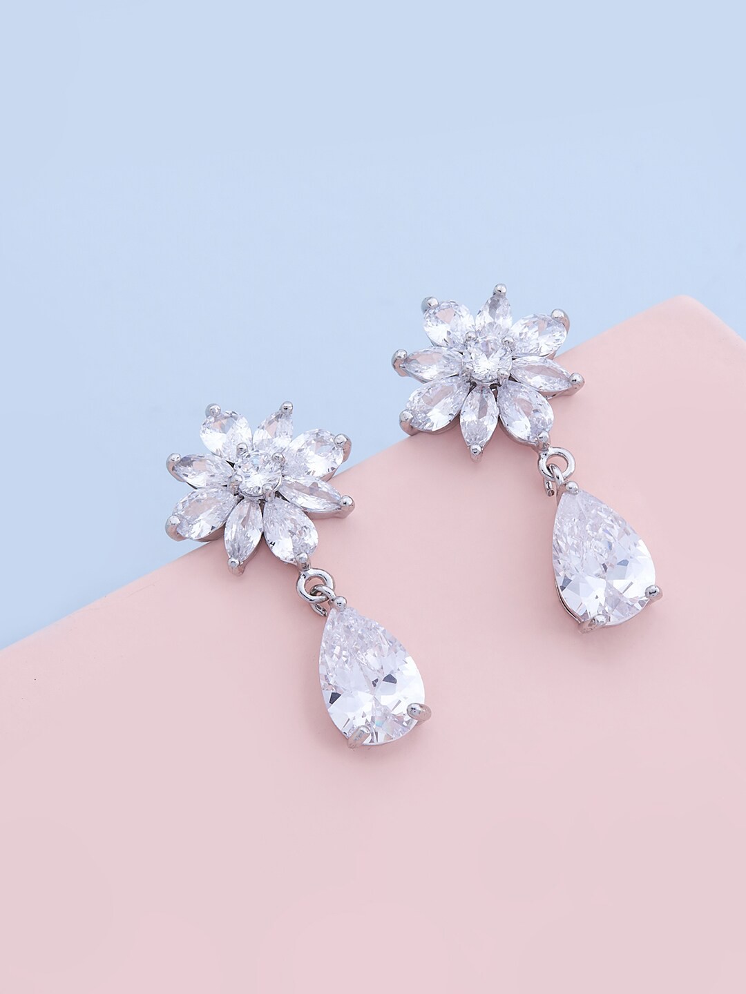 

Kushal's Fashion Jewellery White Floral Drop Earrings