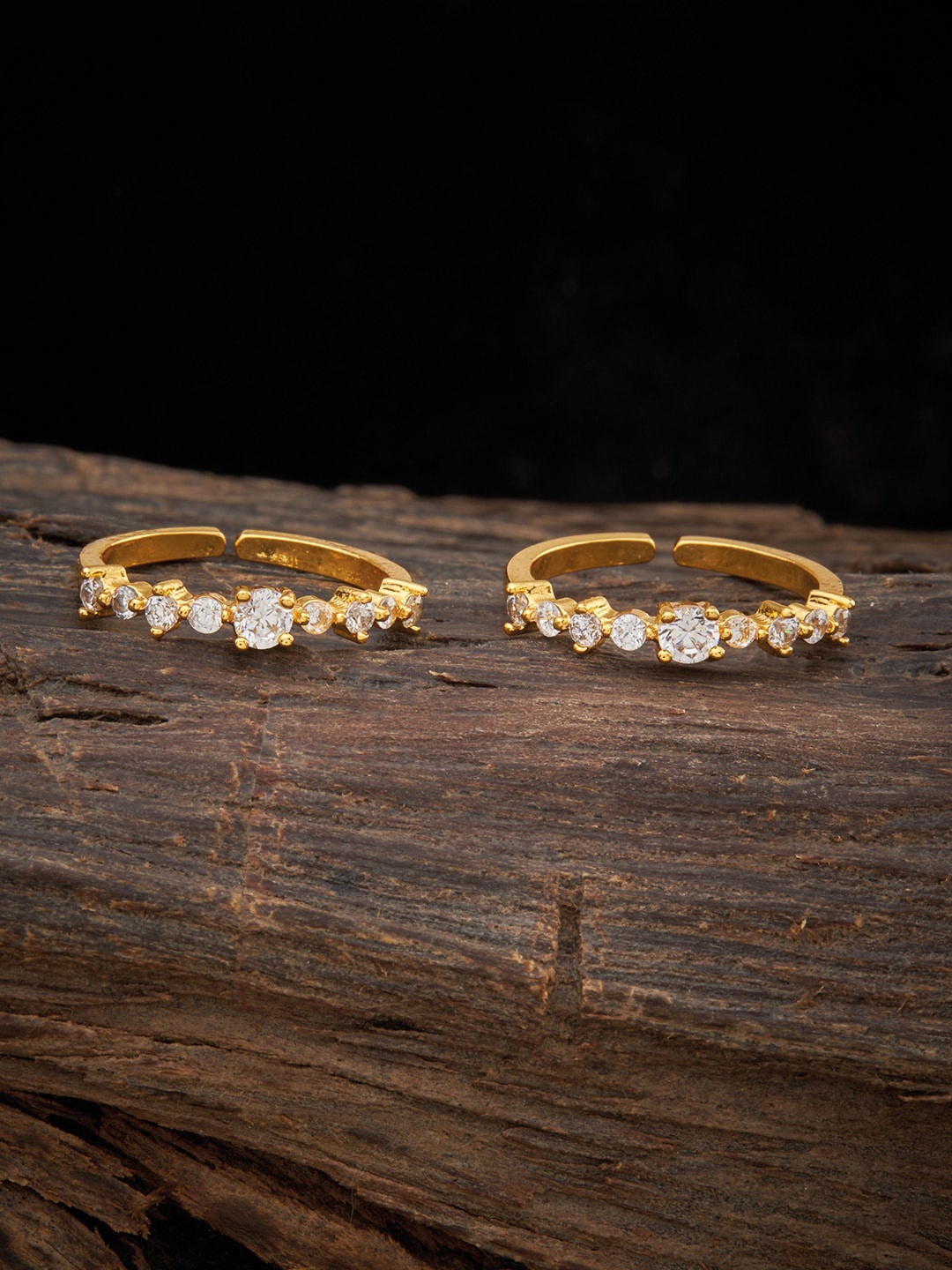 

Kushal's Fashion Jewellery Set Of 2 Gold-Plated White CZ-Studded Toe Rings
