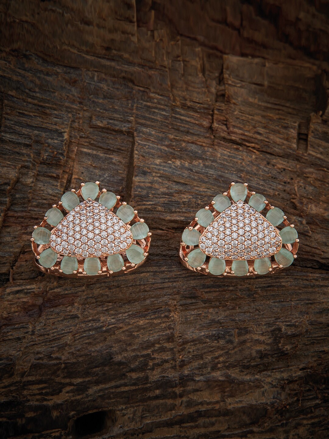 

Kushal's Fashion Jewellery Rose Gold & Sea Green Floral Studs Earrings