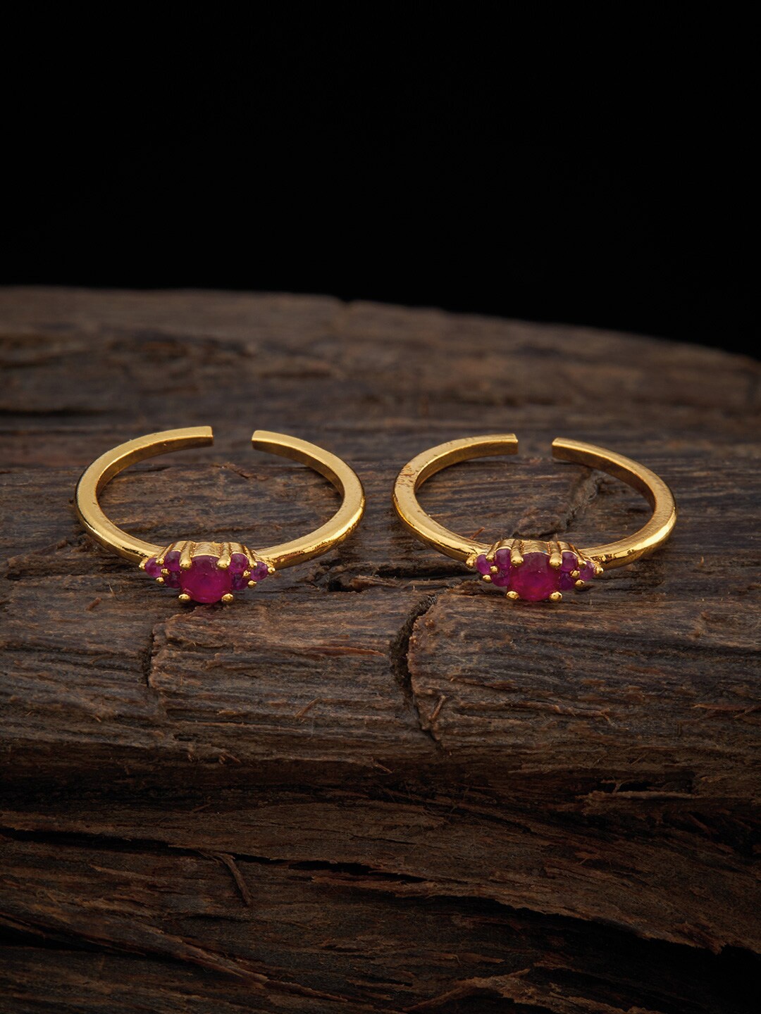

Kushal's Fashion Jewellery Set Of 2 Gold-Plated Red CZ Stone Studded Toe Ring
