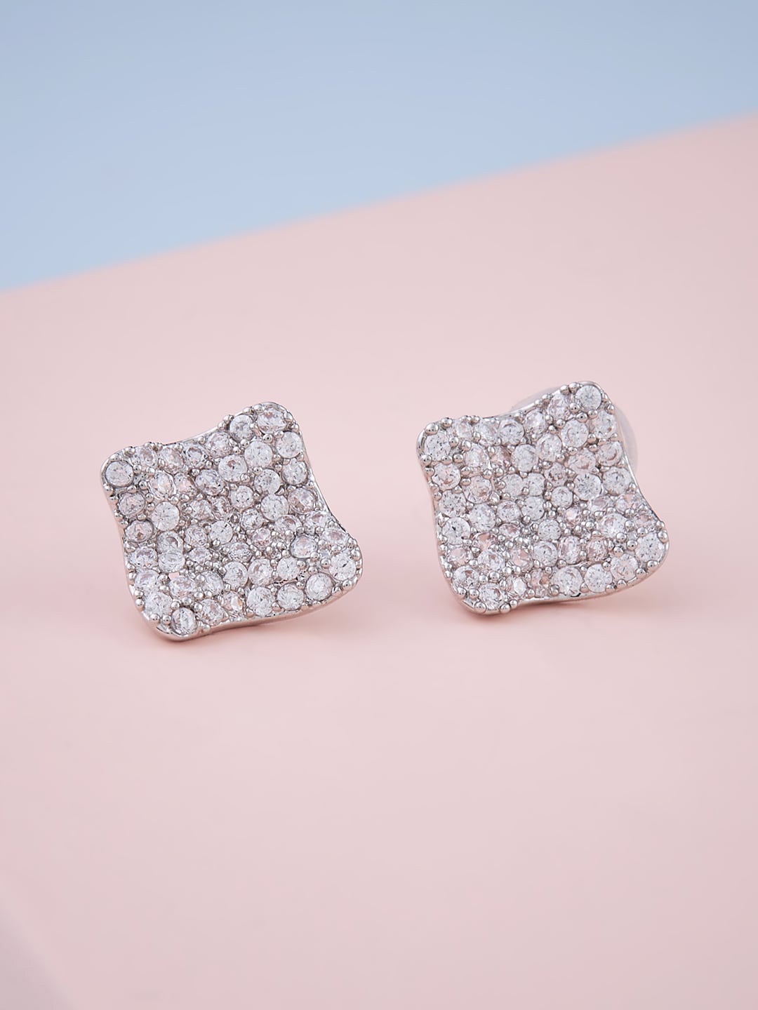 

Kushal's Fashion Jewellery Rhodium Plated Square Studs Earrings, White
