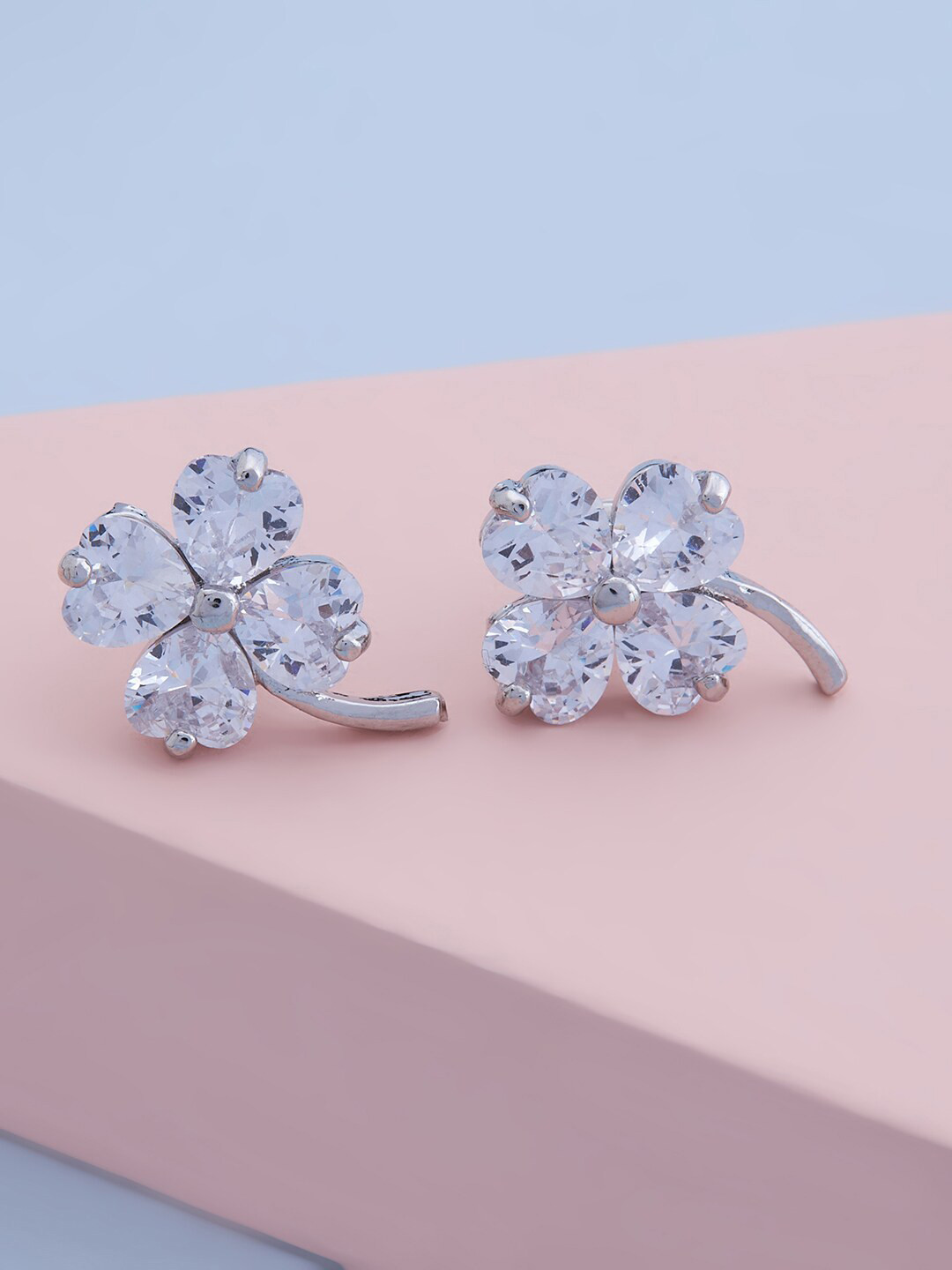 

Kushal's Fashion Jewellery Rhodium Plated Floral Studs Earrings, White