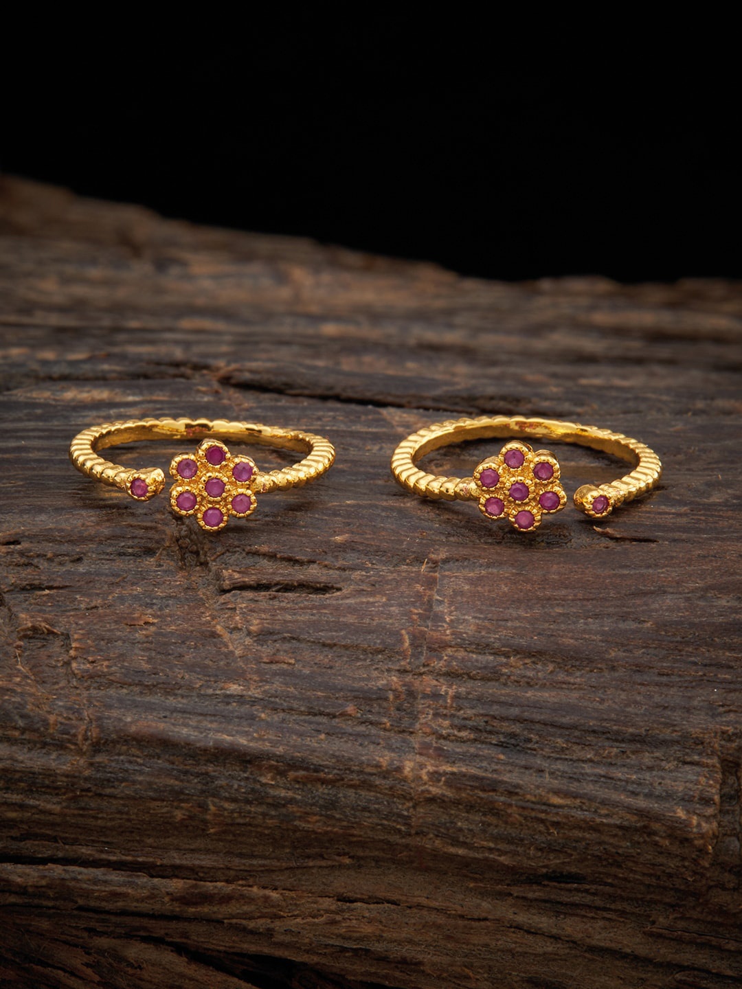 

Kushal's Fashion Jewellery Set Of 2 Gold-Plated Red CZ-Studded Toe Ring