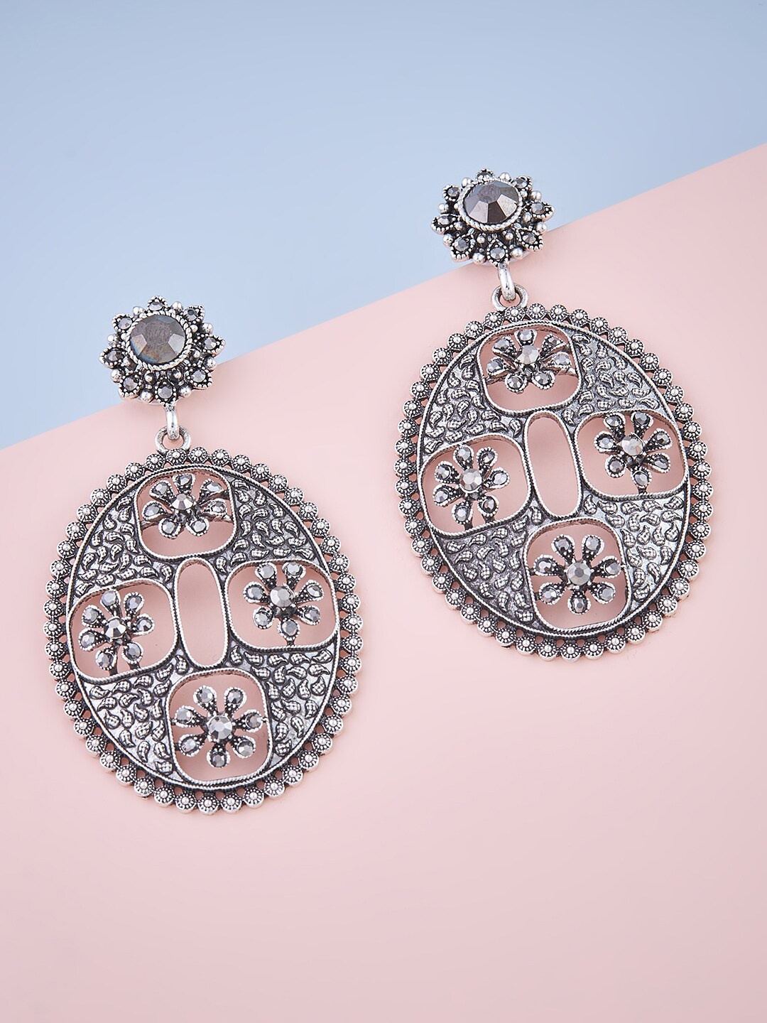 

Kushal's Fashion Jewellery Oxidise Plating Oval Drop Earrings, Grey