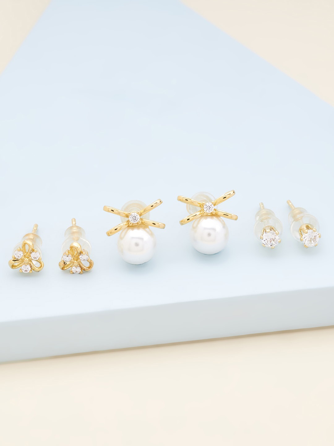 

Kushal's Fashion Jewellery Pack Of 3 Gold Plated Contemporary Studs Earrings, White