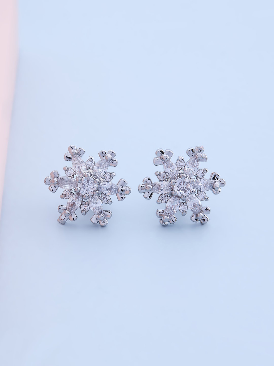 

Kushal's Fashion Jewellery Rhodium Plated Floral Studs Earrings, White