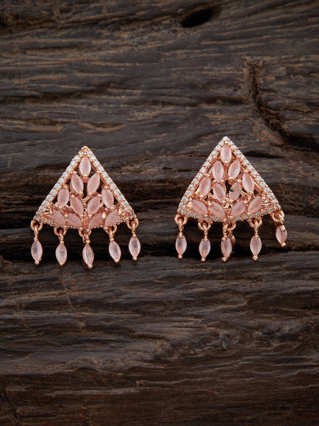 

Kushal's Fashion Jewellery Rose-Gold Plated Triangular Studs Earrings, Pink
