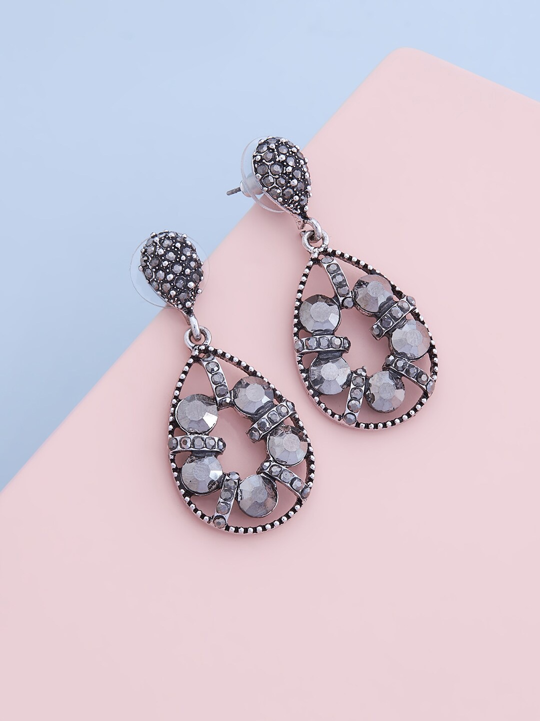 

Kushal's Fashion Jewellery Oxidise Plating Teardrop Shaped Drop Earrings, Black