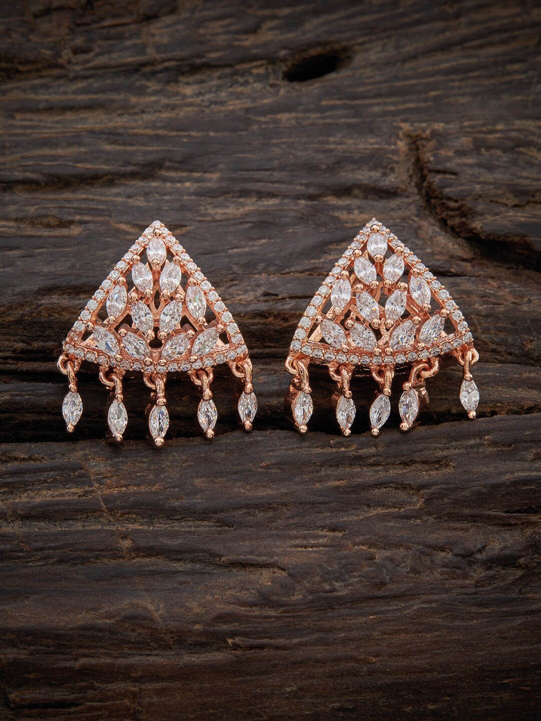 

Kushal's Fashion Jewellery Rose-Gold Plated Triangular Studs Earrings, White