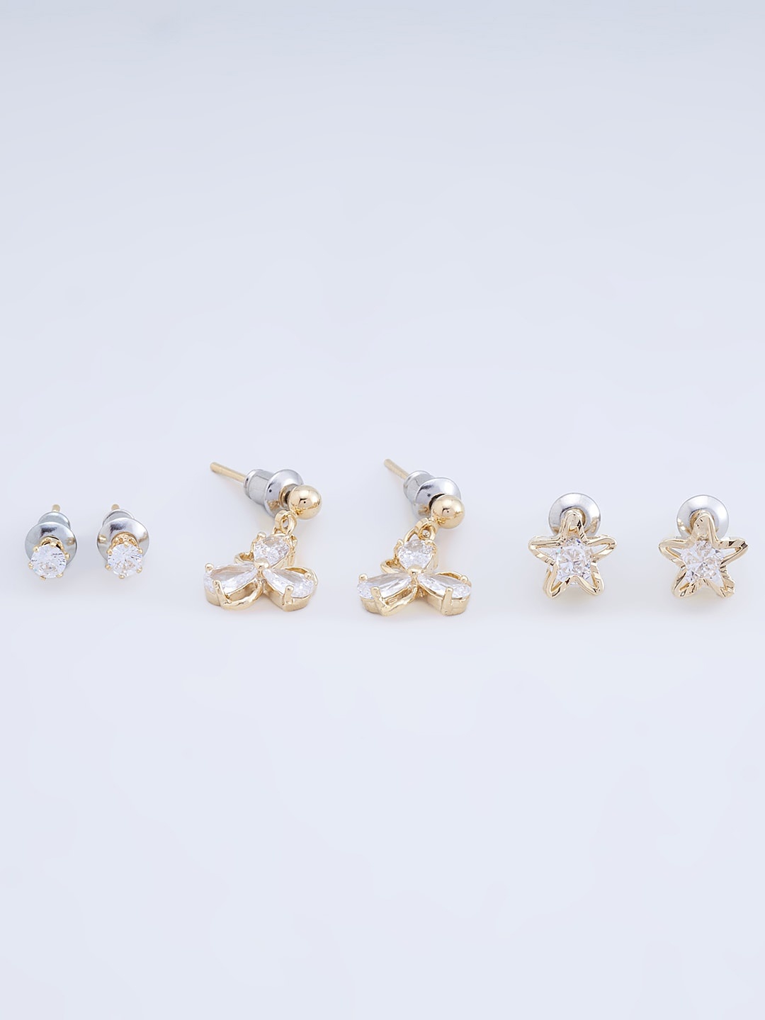 

Kushal's Fashion Jewellery Pack Of 3 Gold-Toned Floral Studs Earrings