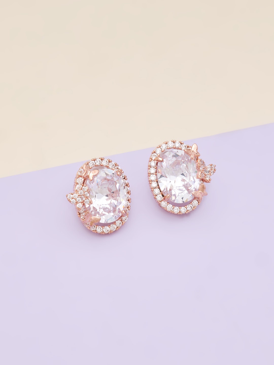 

Kushal's Fashion Jewellery Women Rose-Gold Plated White Oval Studs Earrings