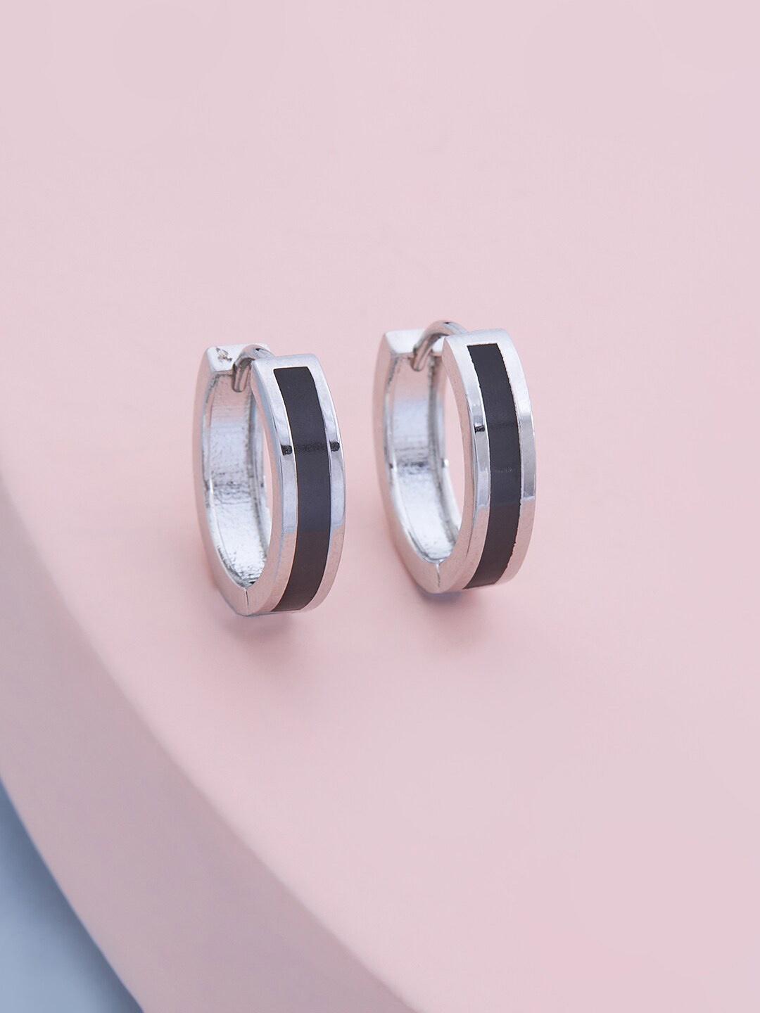 

Kushal's Fashion Jewellery Women Rhodium Plated Black Circular Hoop Earrings