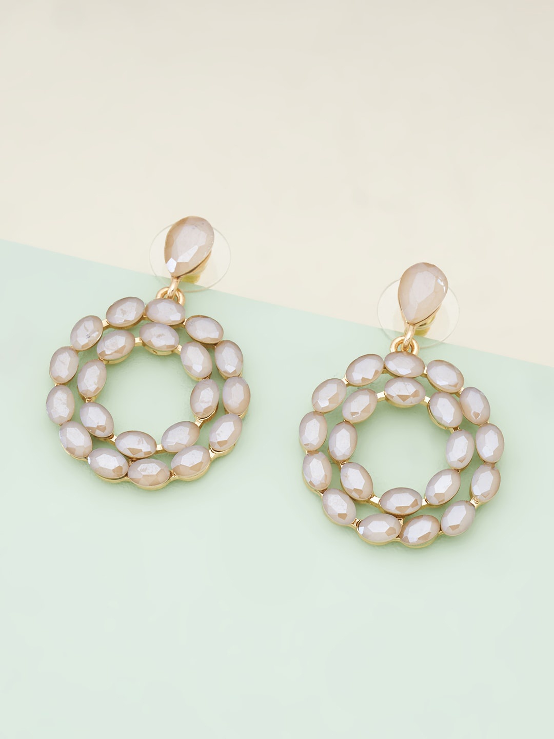 

Kushal's Fashion Jewellery Gold-Plated Circular Drop Earrings, Champagne