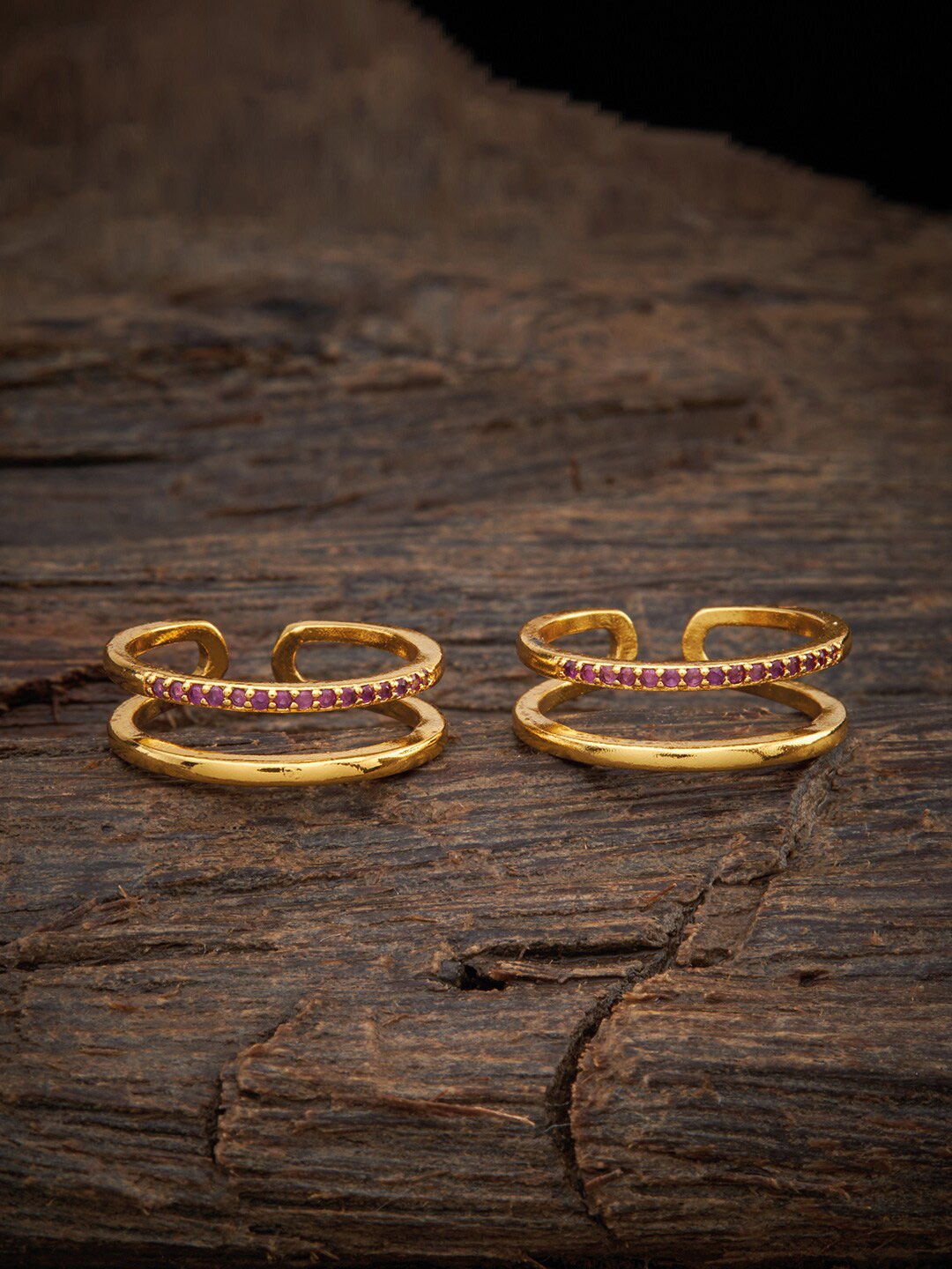 

Kushal's Fashion Jewellery Gold-Plated Red CZ Studded Adjustable Toe Ring