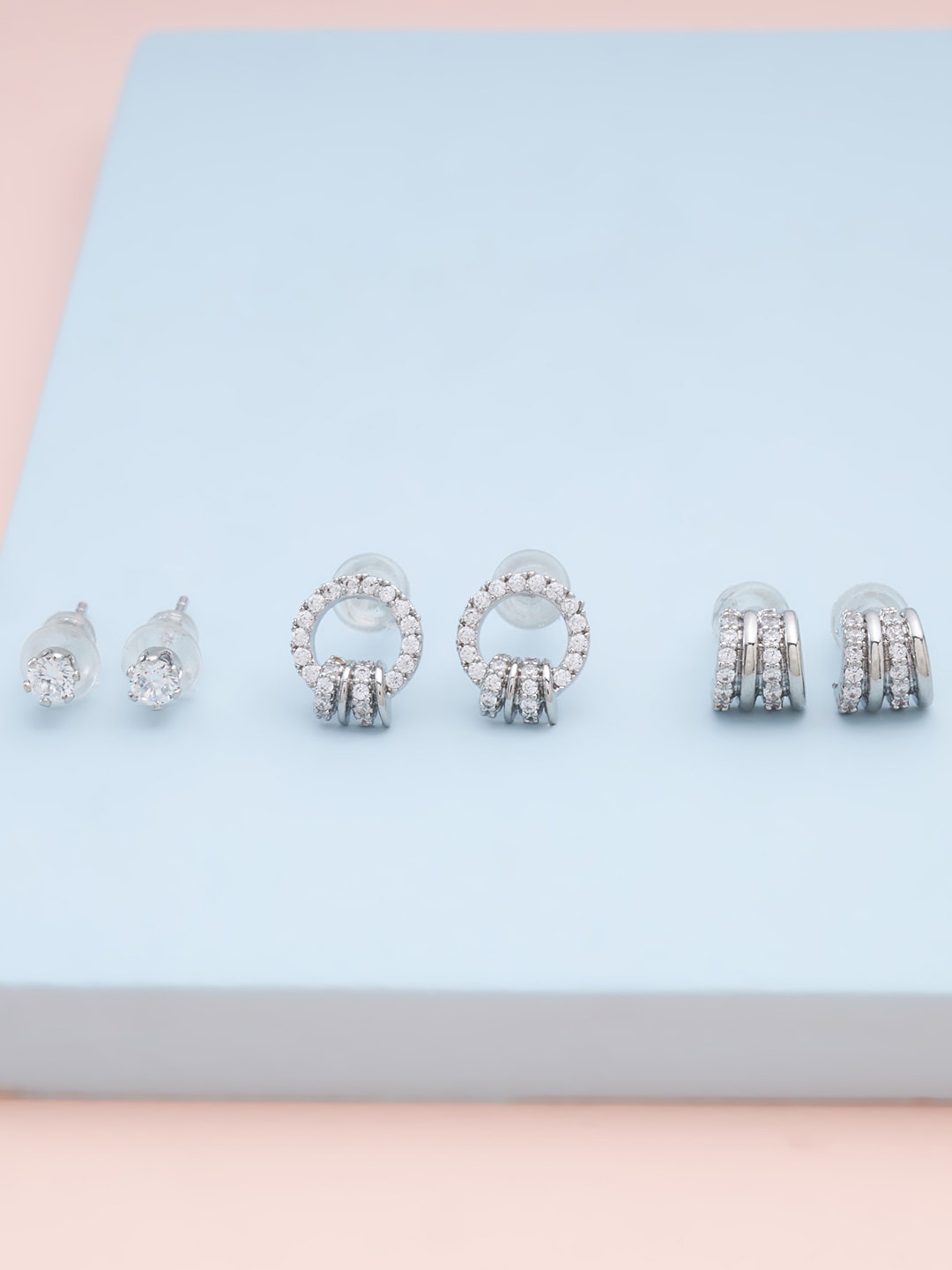 

Kushal's Fashion Jewellery Pack Of 3 Women White Circular Studs Earrings
