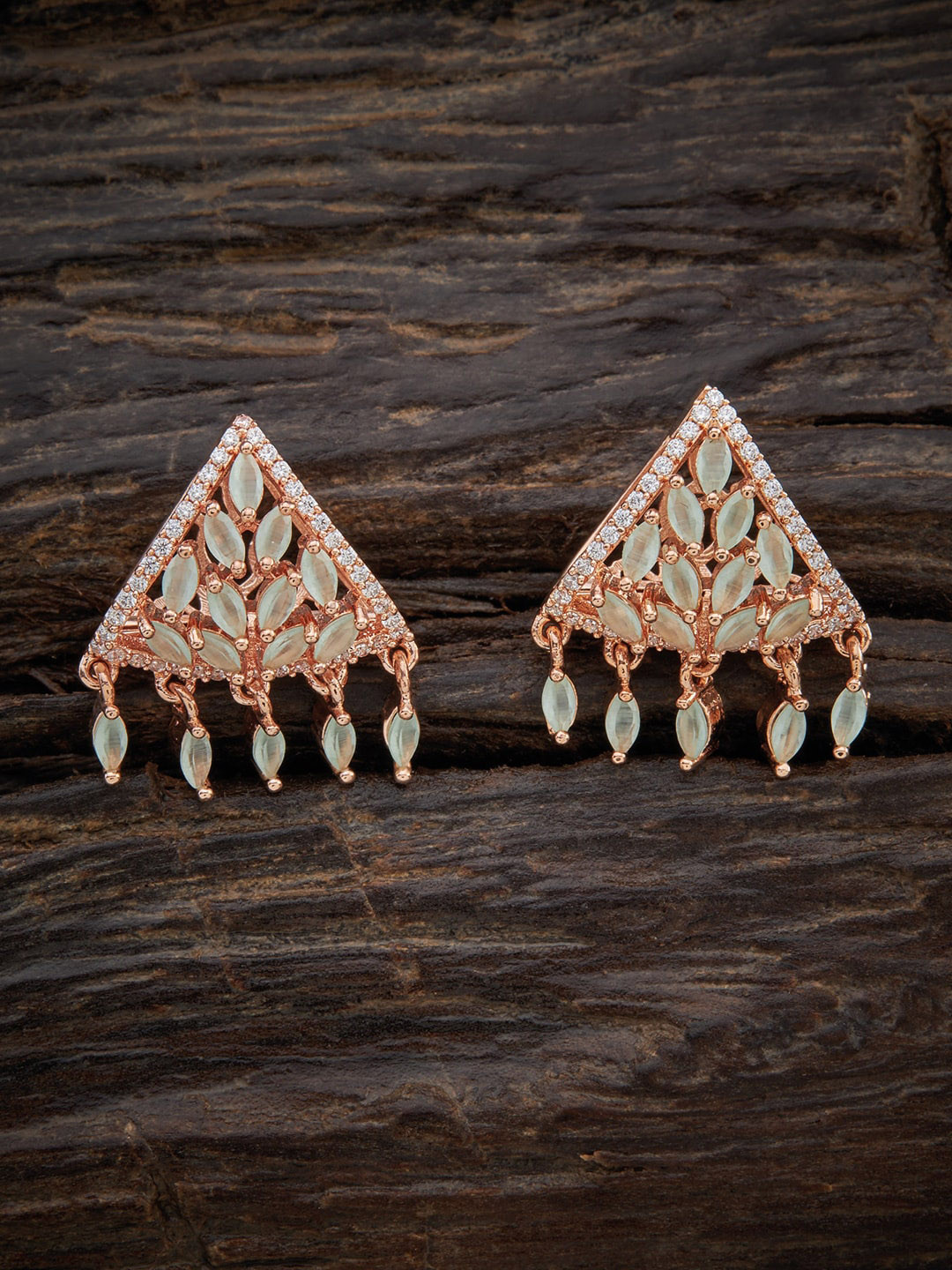 

Kushal's Fashion Jewellery Women Rose-Gold Plated Sea Green Triangular Studs Earrings