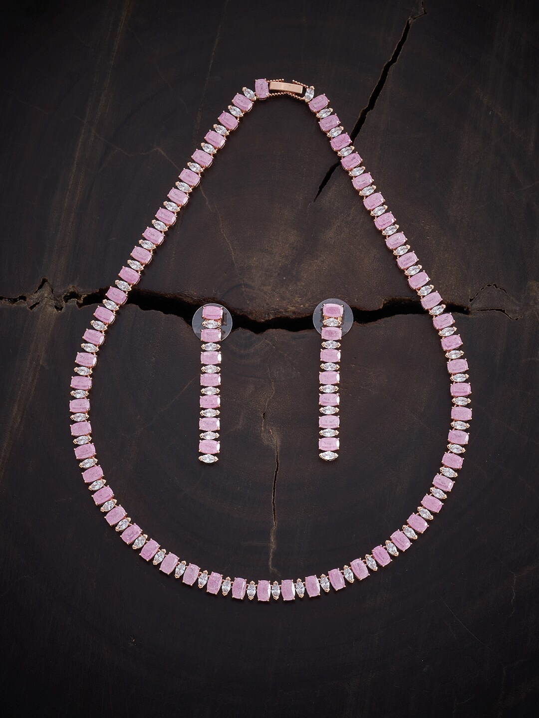 

Kushal's Fashion Jewellery Rose Gold-Plated & Toned Pink CZ Studded Choker Jewellery Set
