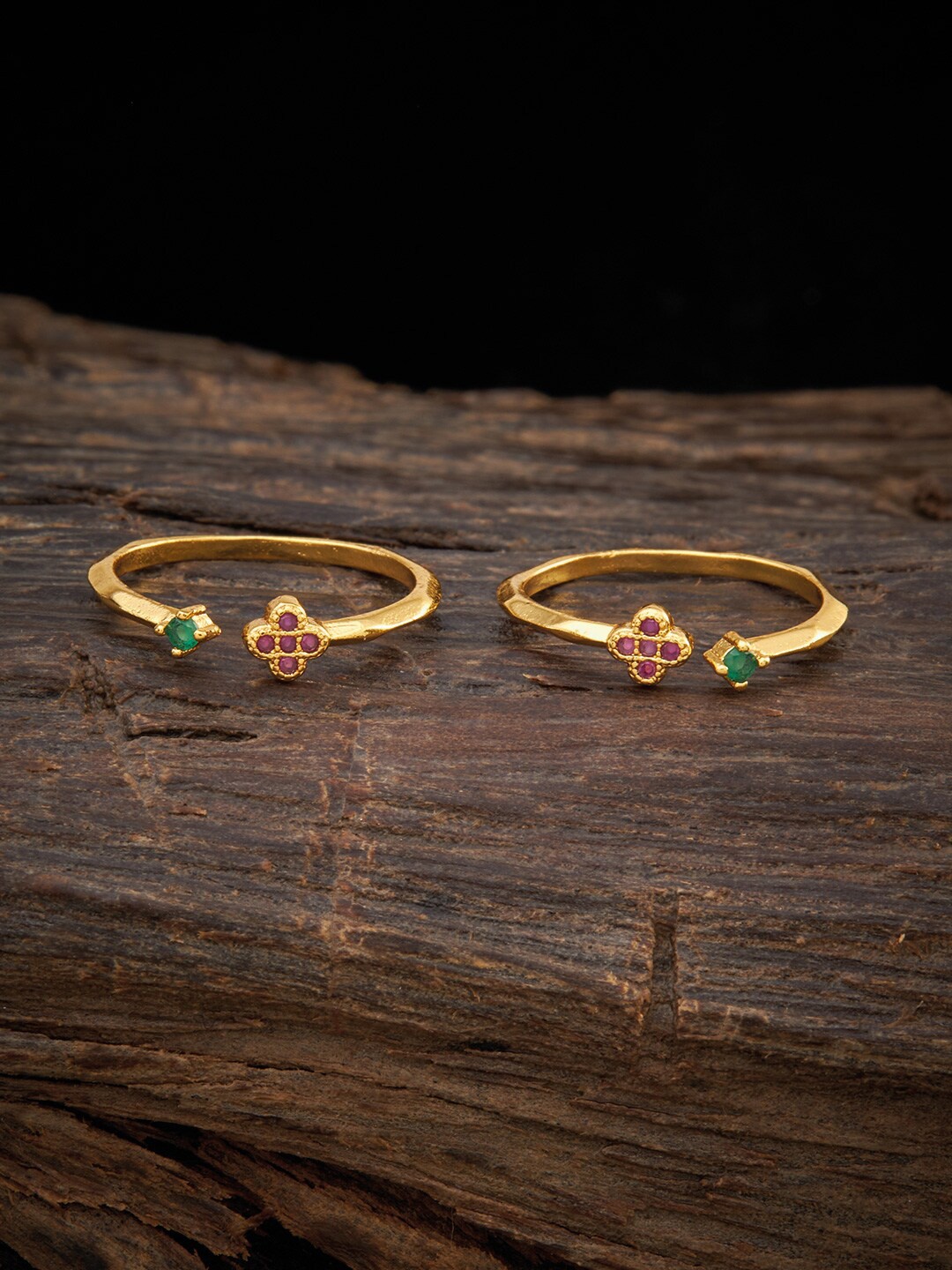 

Kushal's Fashion Jewellery Gold-Plated Pink & Green CZ Studded Adjustable Toe Ring