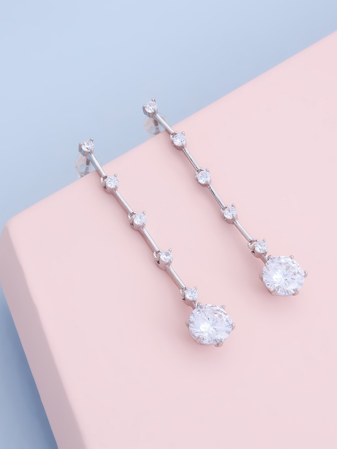 

Kushal's Fashion Jewellery Contemporary Rhodium-Plated Drop Earrings, White