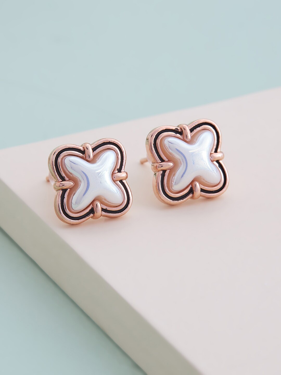 

Kushal's Fashion Jewellery Women White Rose-Gold Plated Quirky Studs Earrings