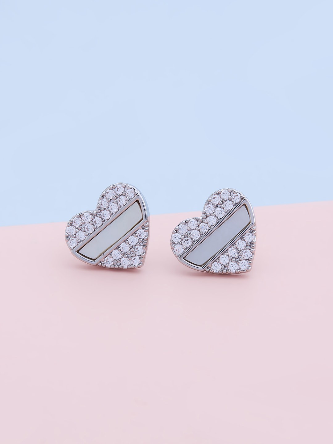 

Kushal's Fashion Jewellery Heart Shaped Rhodium-Plated Studs Earrings, White