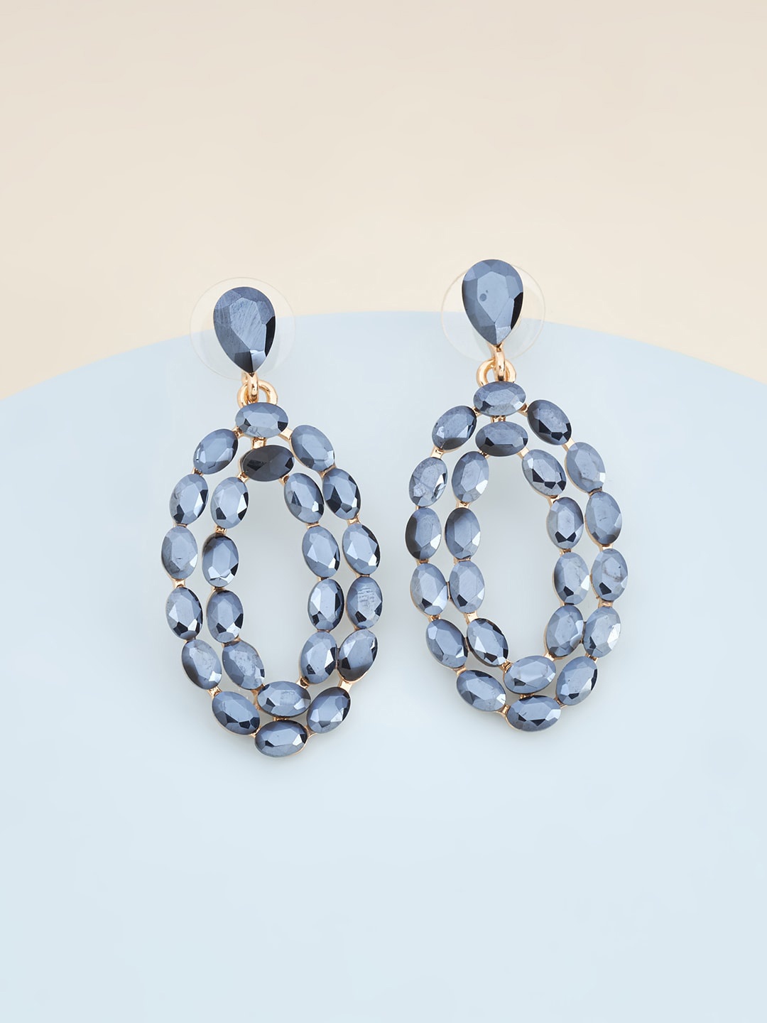 

Kushal's Fashion Jewellery Women Gold Plated Black Oval Drop Earrings