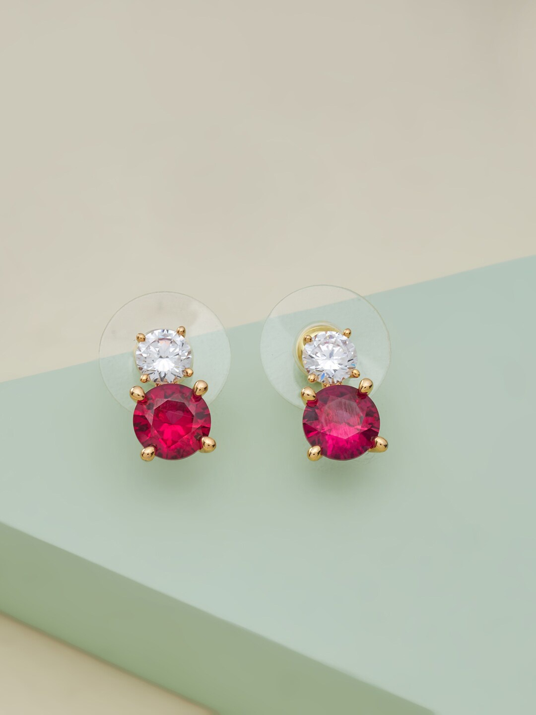 

Kushal's Fashion Jewellery Circular Gold Plated Studs Earrings, Red