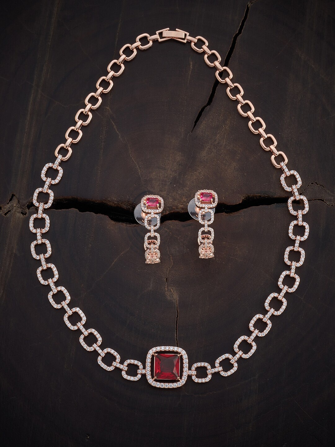 

Kushal's Fashion Jewellery Rose Gold-Plated Red CZ-Studded Choker Jewellery Set