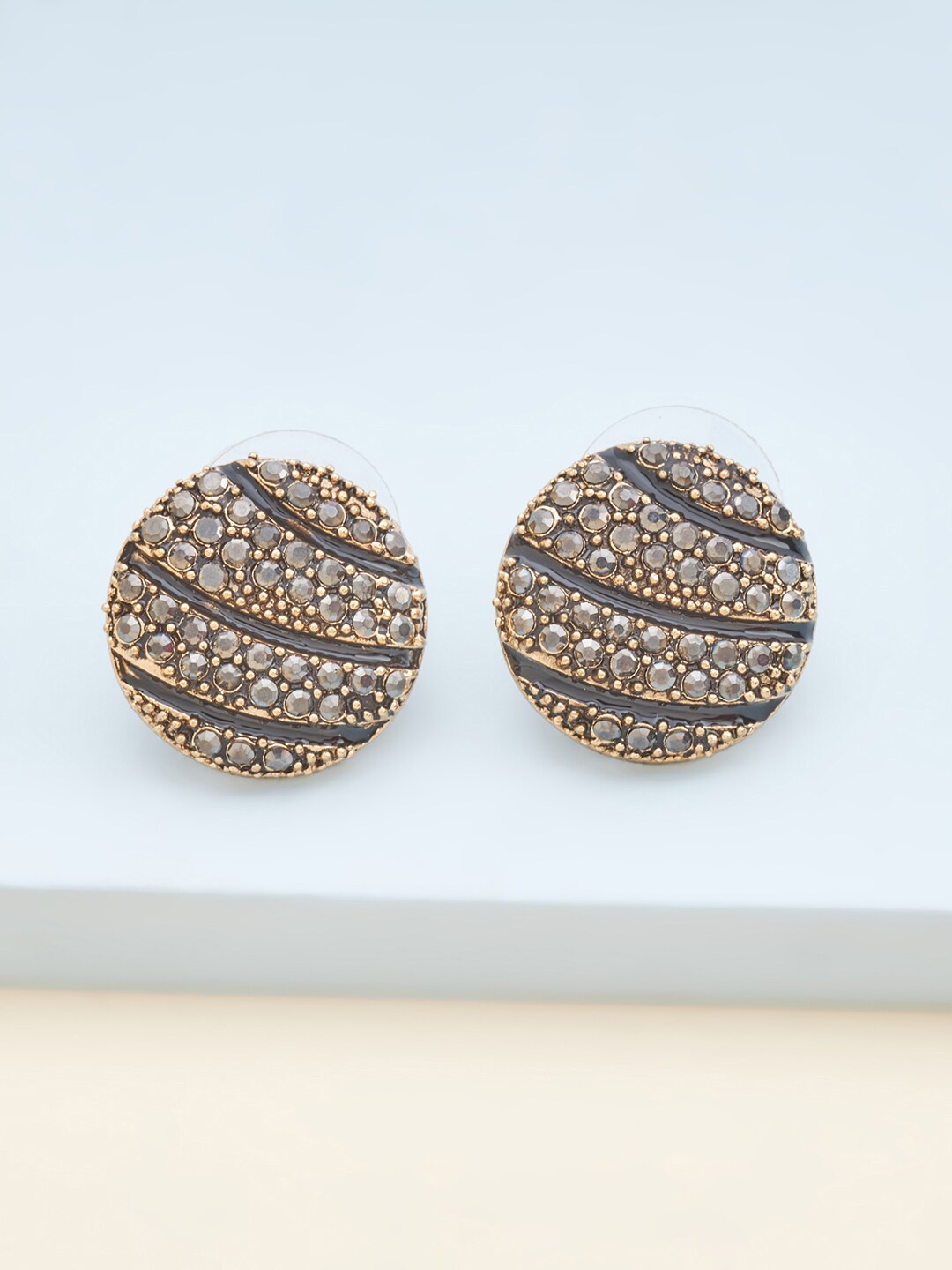 

Kushal's Fashion Jewellery Women Grey Antique Gold Circular Studs Earrings