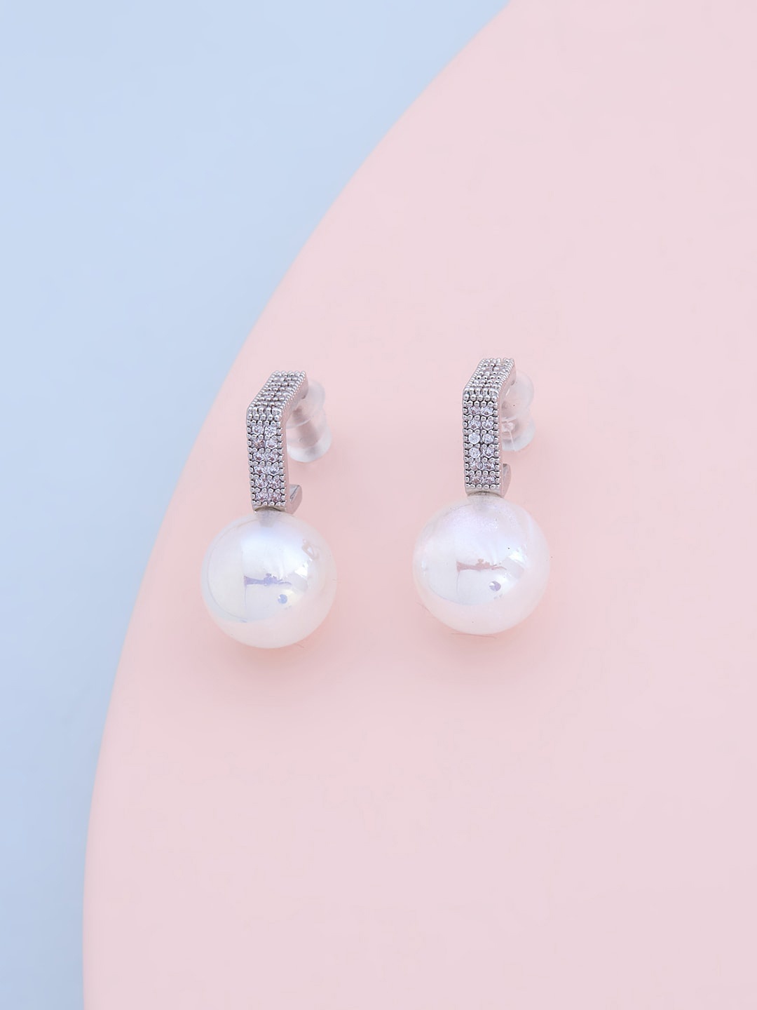 

Kushal's Fashion Jewellery Women White Rhodium Plated Spherical Studs Earrings