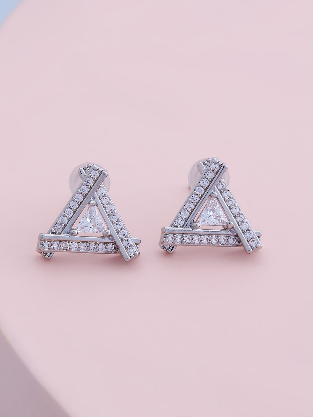 

Kushal's Fashion Jewellery Women Rhodium Plated White Triangular Studs Earrings