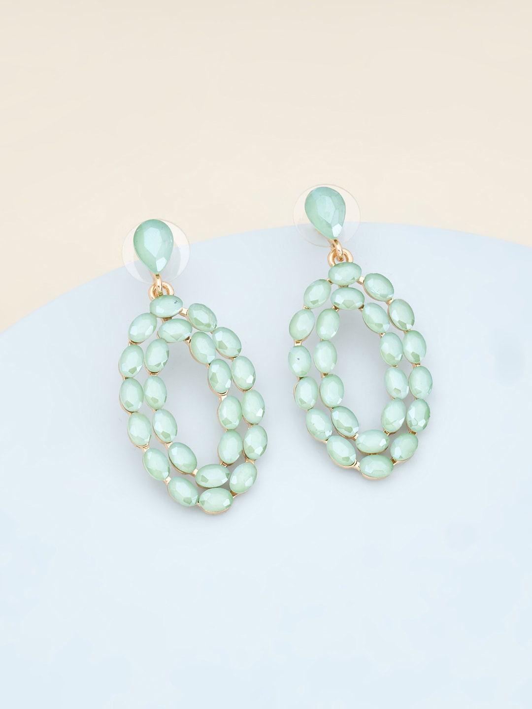 

Kushal's Fashion Jewellery Women Gold Plated Sea Green Oval Drop Earrings