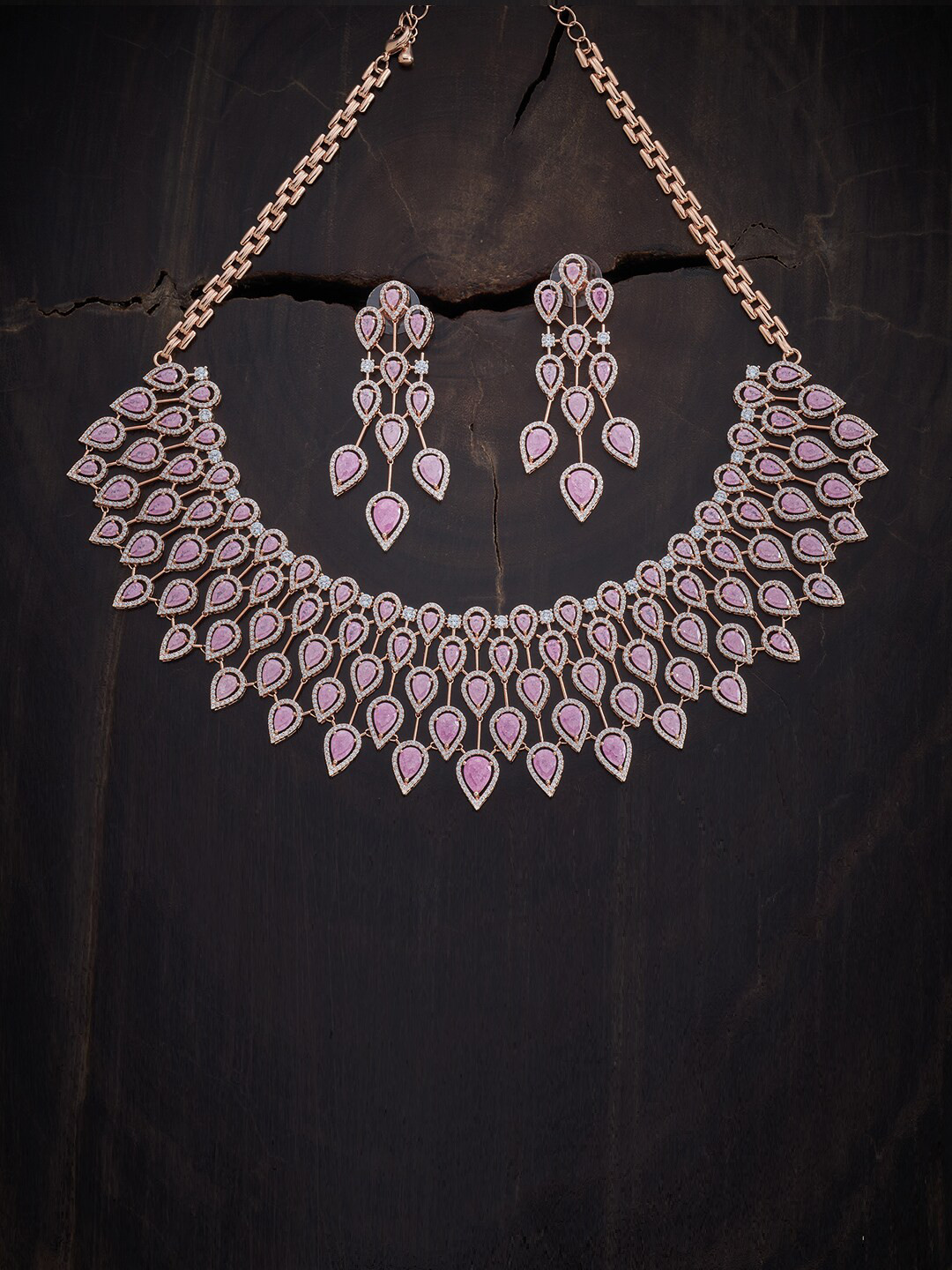 

Kushal's Fashion Jewellery Rose Gold-Plated & Pink CZ Studded Jewellery Set