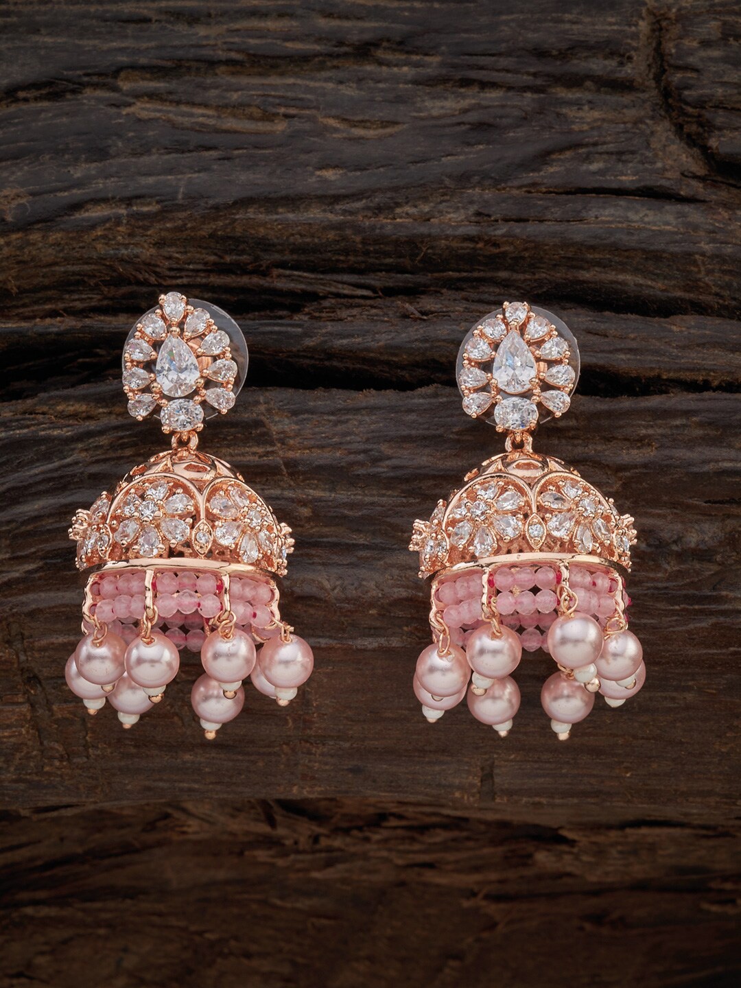 

Kushal's Fashion Jewellery Women Pink Rose-Gold Plated Floral Jhumkas Earrings