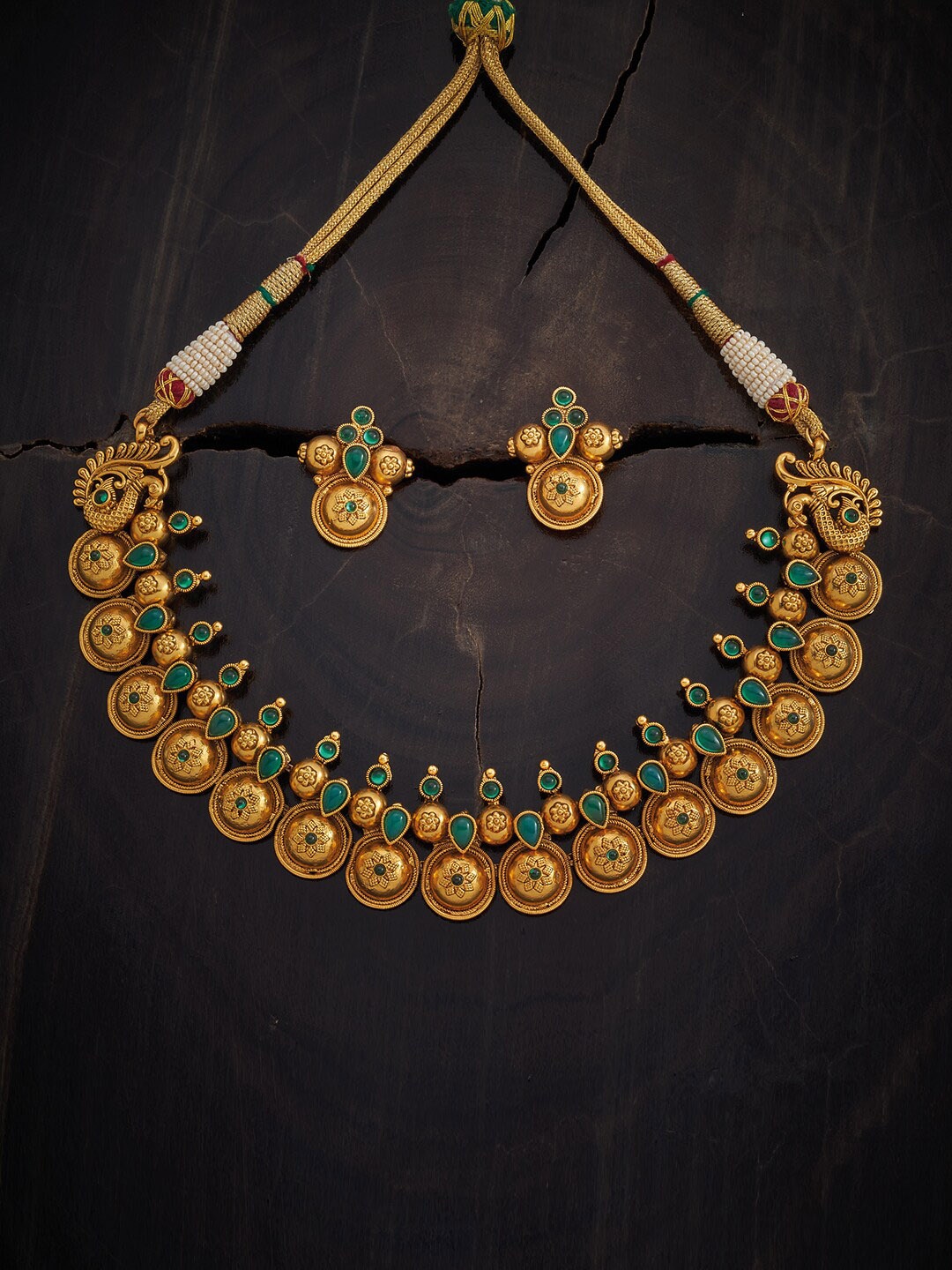 

Kushal's Fashion Jewellery Gold-Toned & Green CZ Studded Jewellery Set