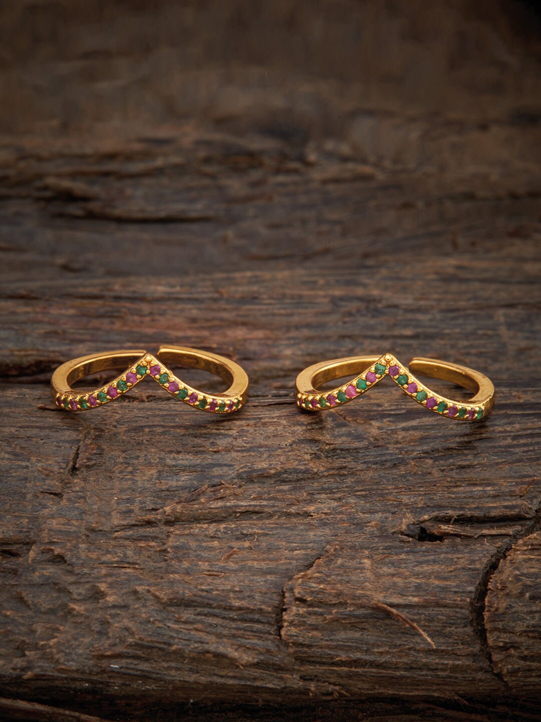 

Kushal's Fashion Jewellery Gold-Plated Green CZ-Studded Adjustable Toe Rings